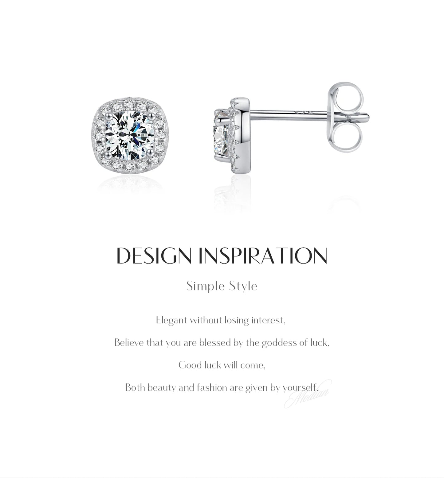 MODIAN D Color Moissanite Stud Earrings Brilliant Square Cut Lab Created Diamond 925 Silver Earrings For Women Wedding Jewelry