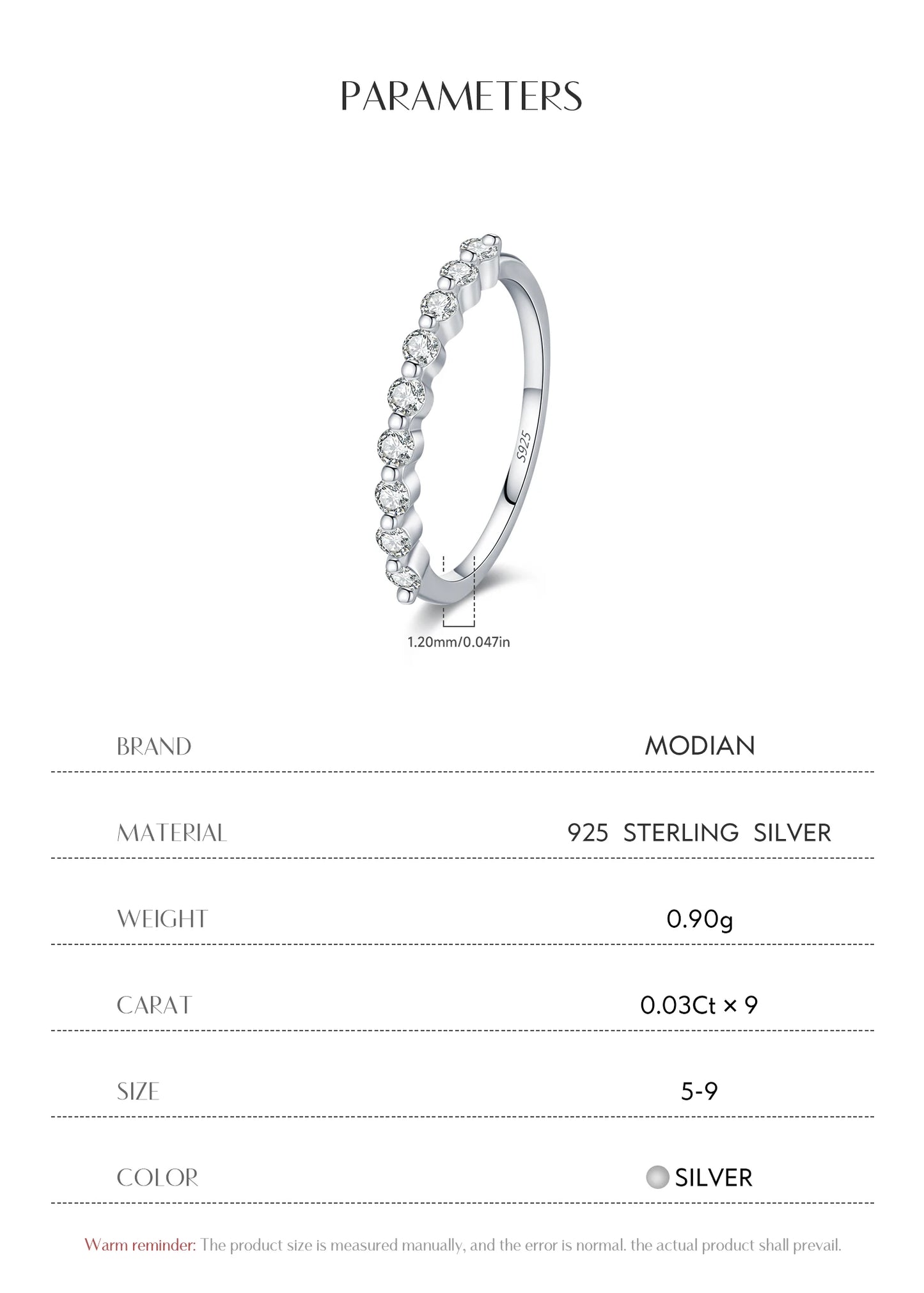 MODIAN D Color Moissanite Round Ring 925 Sterling Silver Sparkling Stacking Slim Band Rings For Women Wedding Fine Jewelry Gifts