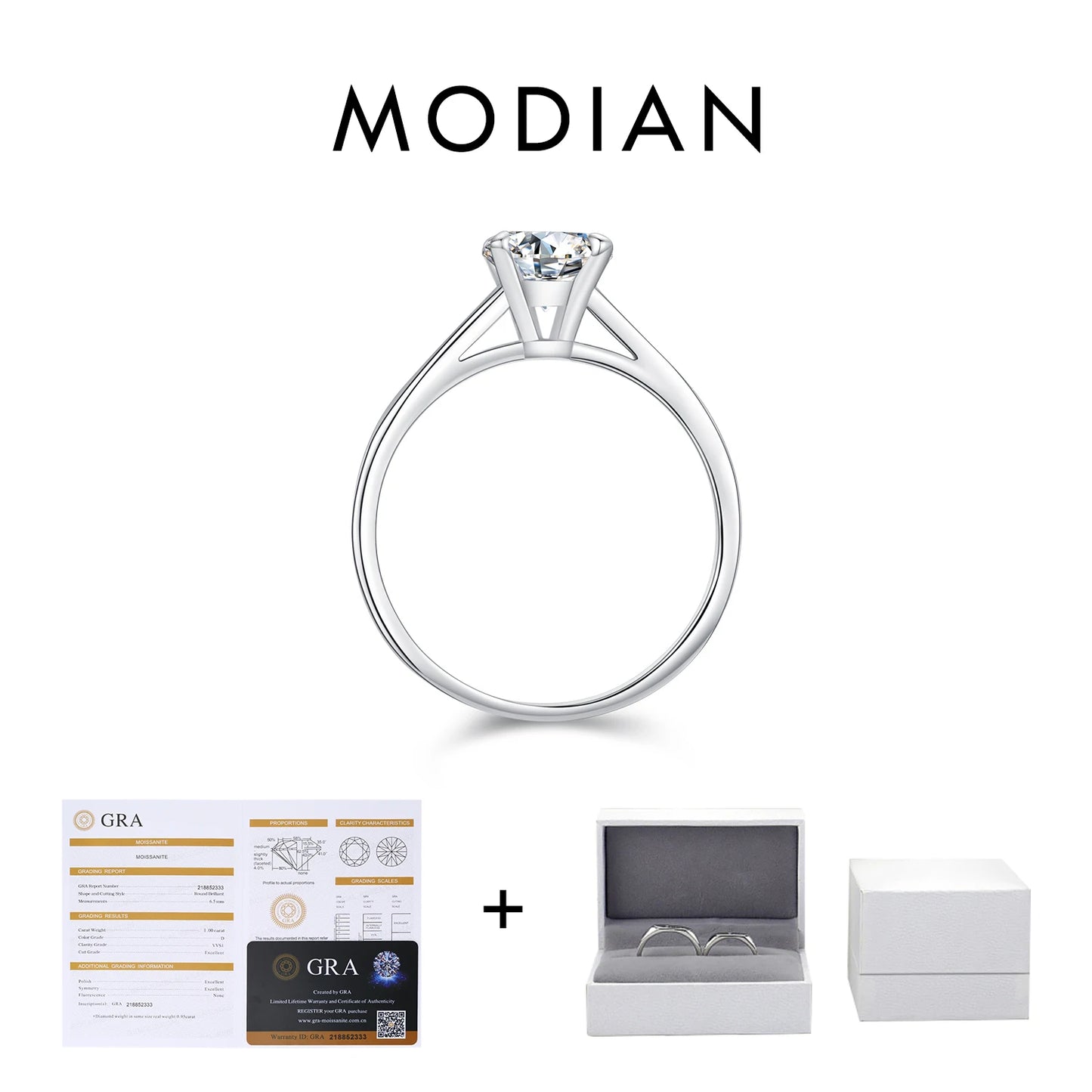 MODIAN 1CT D Color Round High Quality Moissanite Ring For Women 925 Sterling Silver Romantic Wedding Engagement Band Jewelry