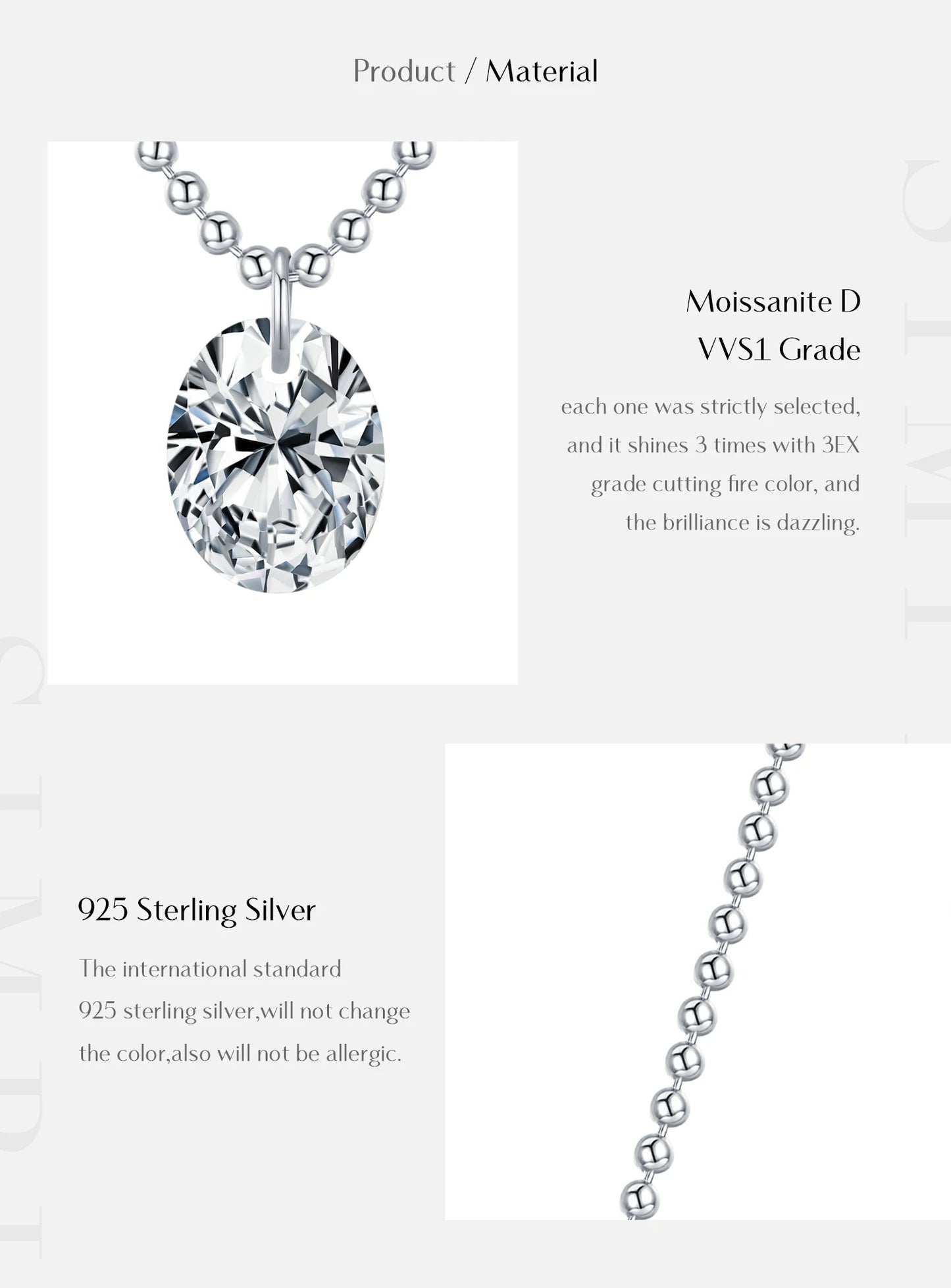 MODIAN 1.5 Carat Oval Moissanite Pendant 925 Sterling Silver Simple Beads Chain Pendant Necklace For Women Daily Fine Jewelry