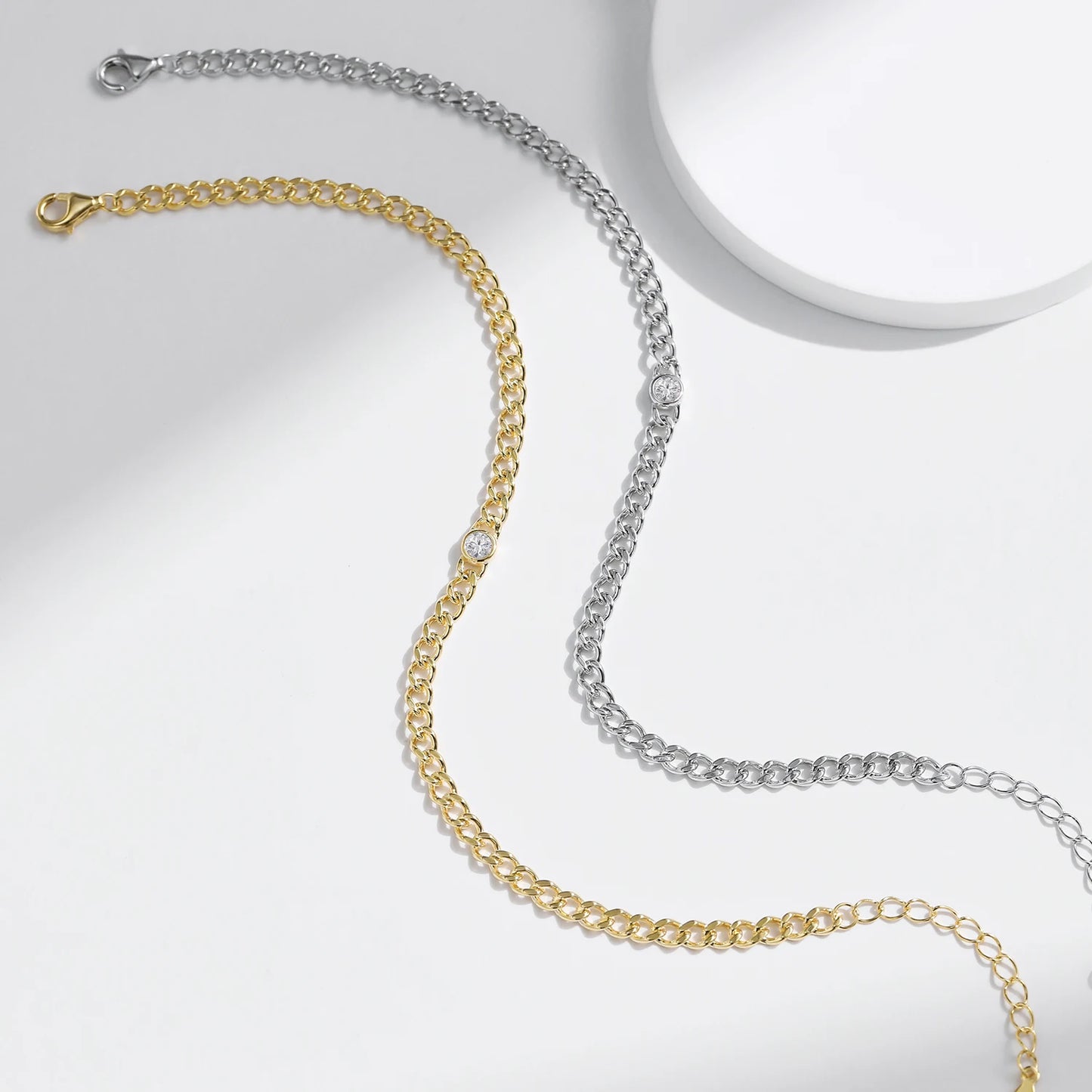 MODIAN D Color VVS1 Cearl Round Moissanite Bracelets 925 Sterling Silver Fashion Gourmette Link Chain Bracelet For Women Jewelry