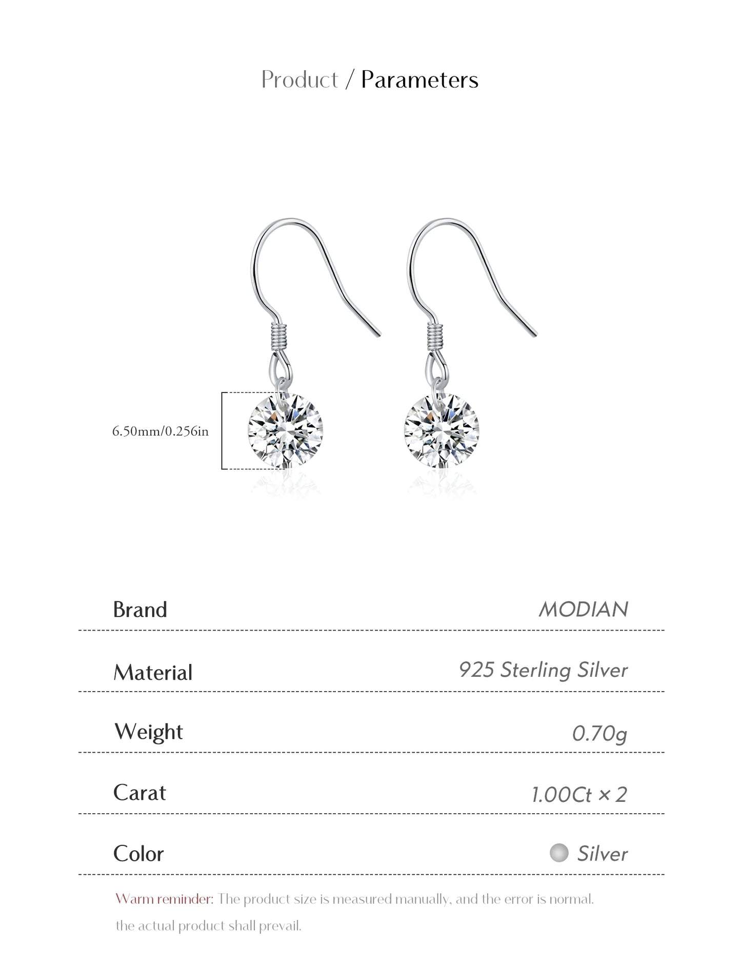 MODIAN 1CT D Color Sparkling Moissanite Hook Earrings 925 Sterling Silver Round Sway Dangle Earrings For Women Fine Jewelry