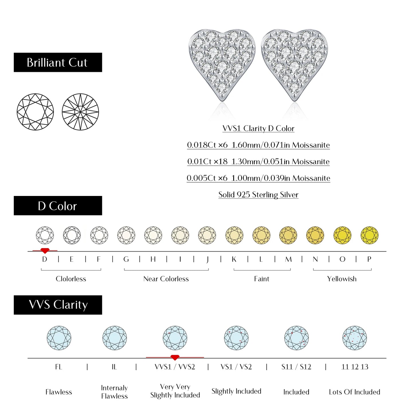 MODIAN D Color Moissanite Simple Daily Wear Ear Studs 925 Sterling Silver Heart Small Stud Earrings For Women Fine Party Jewelry