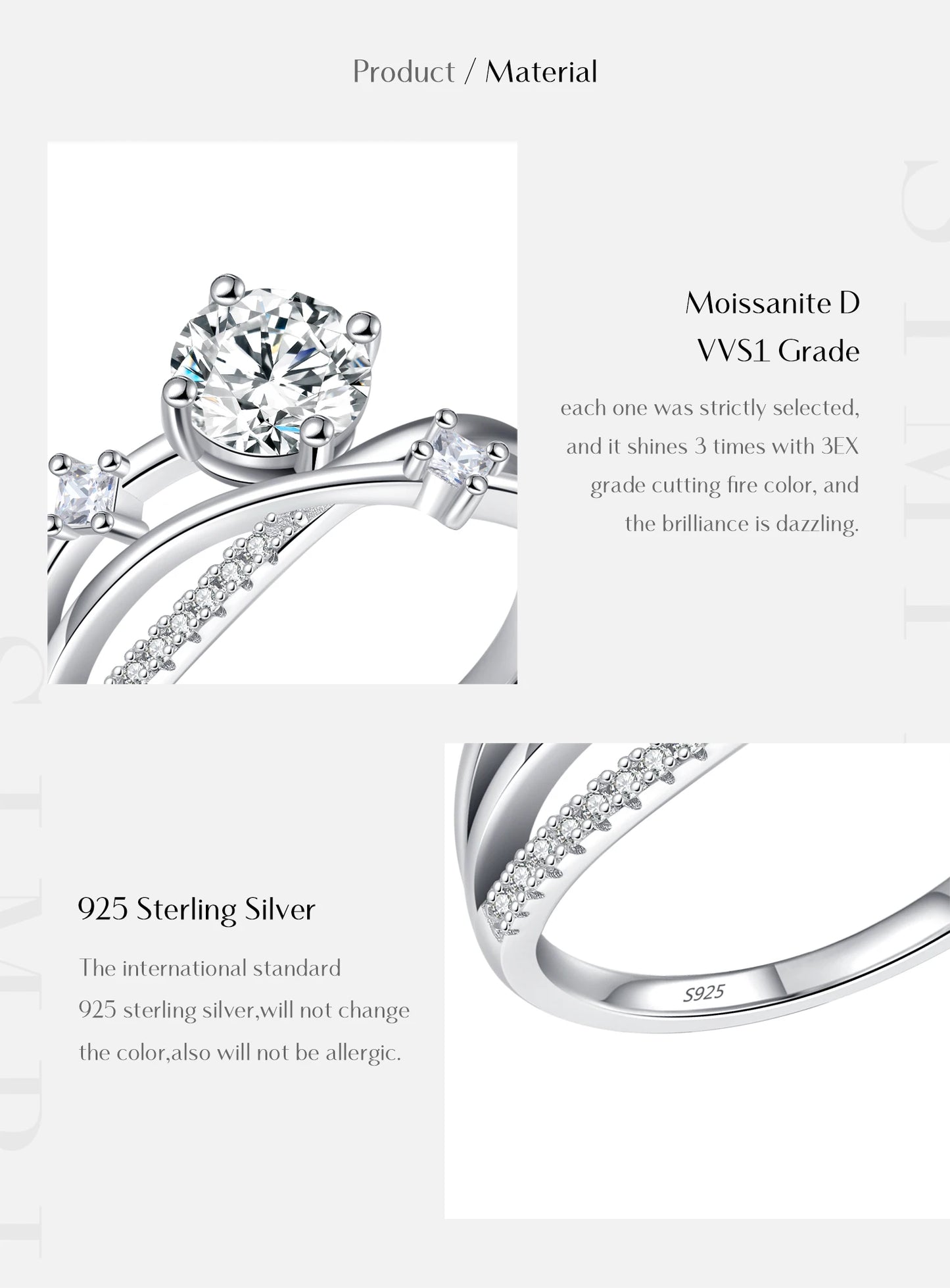 MODIAN 1CT VVS1 Clarity Moissanite Dazzling Ring 925 Sterling Silver e Multi-layer Lines Rings For Women Wedding Jewelry Gifts