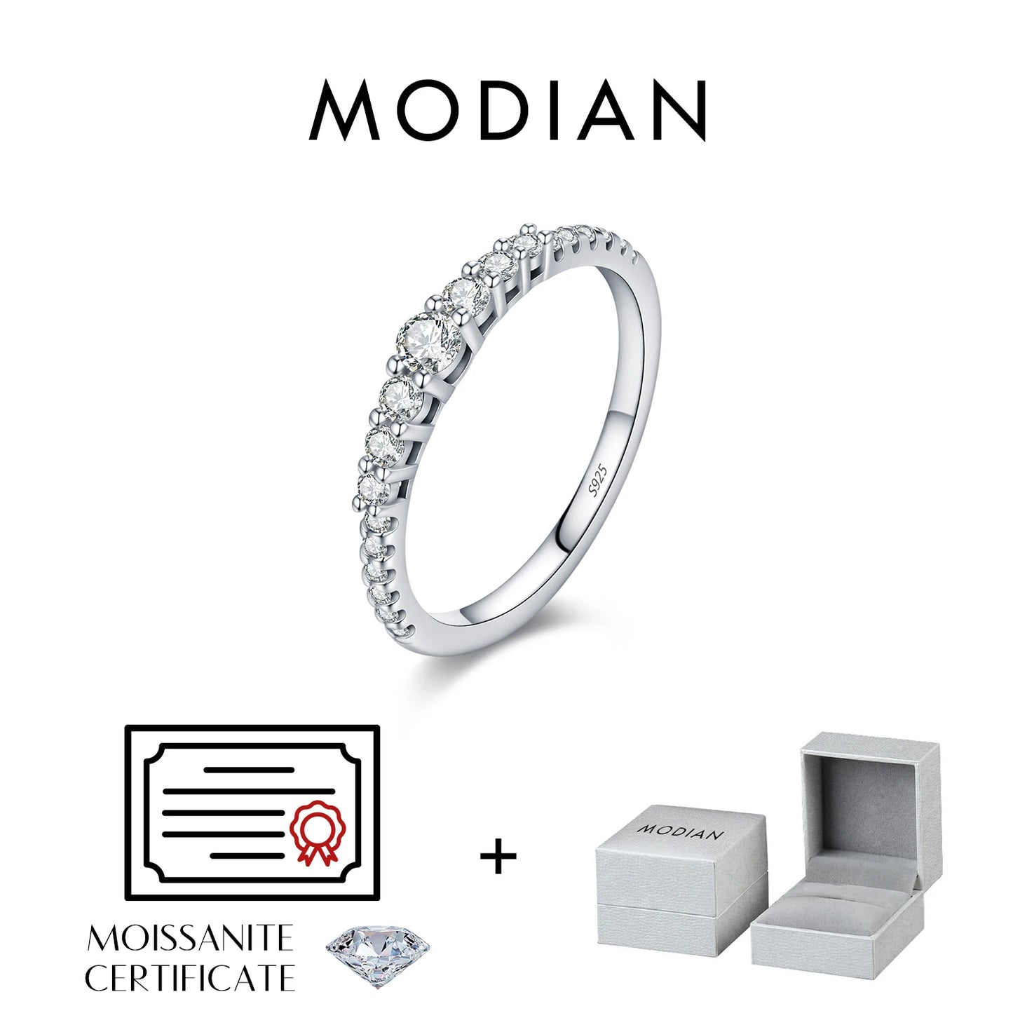 MODIAN Exquisite Round Moissanite Ring 925 Sterling Silver Trendy Wedding Engagement Band Rings For Women Fine Jewelry
