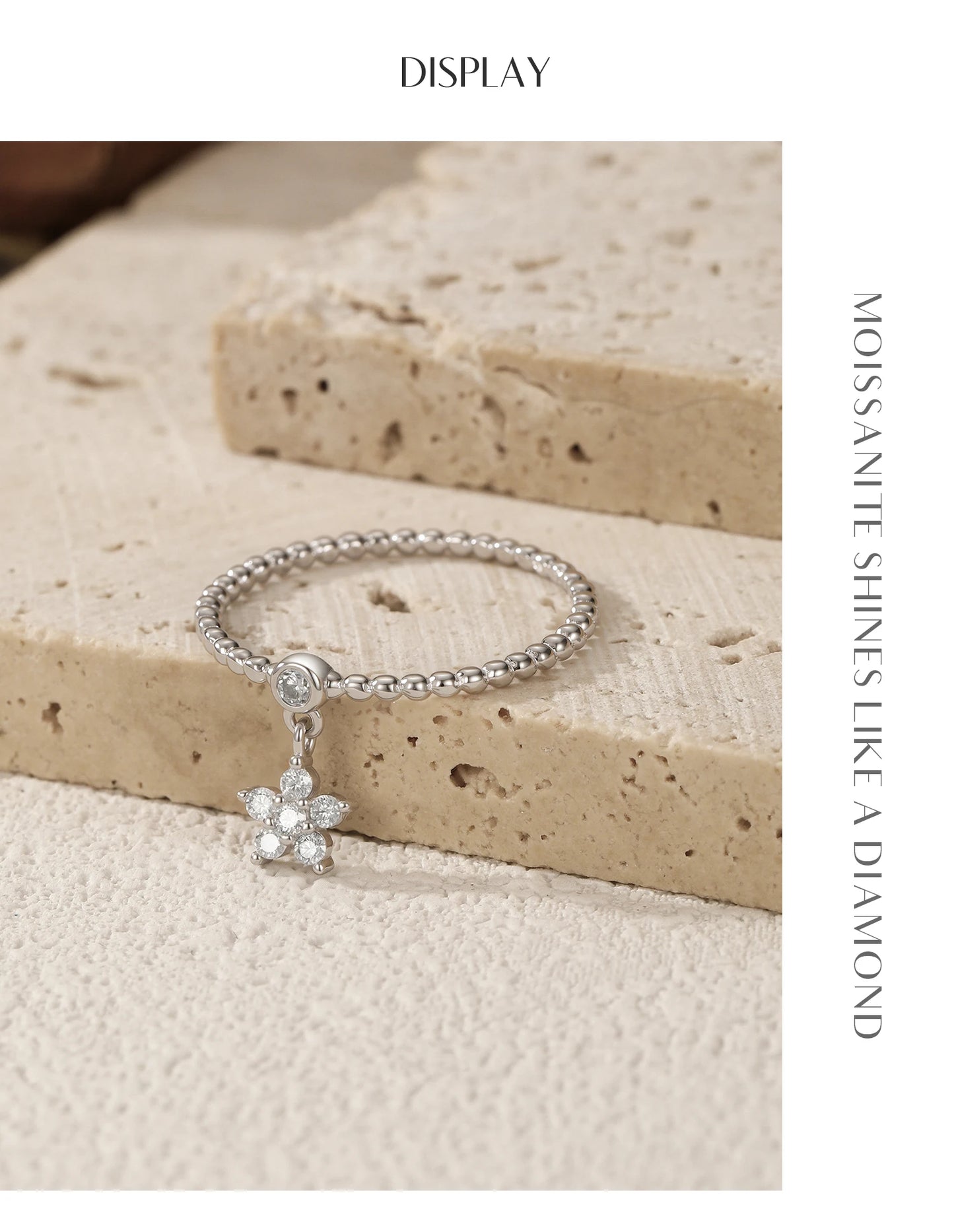 MODIAN D Color Flowers Moissanite Rings 925 Sterling Silver Beads Shiny Stars Swing Pendant Ring For Women Daisy Fine Jewelry