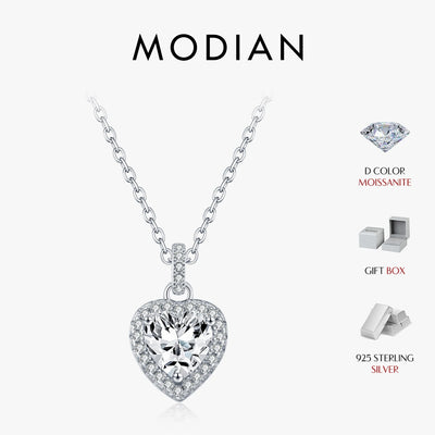 MODIAN 1CT Dazzling Moissanite Halo Necklace 925 Sterling Silver Heart Wedding Gfits Pendant Necklace For Women Fine Jewelry