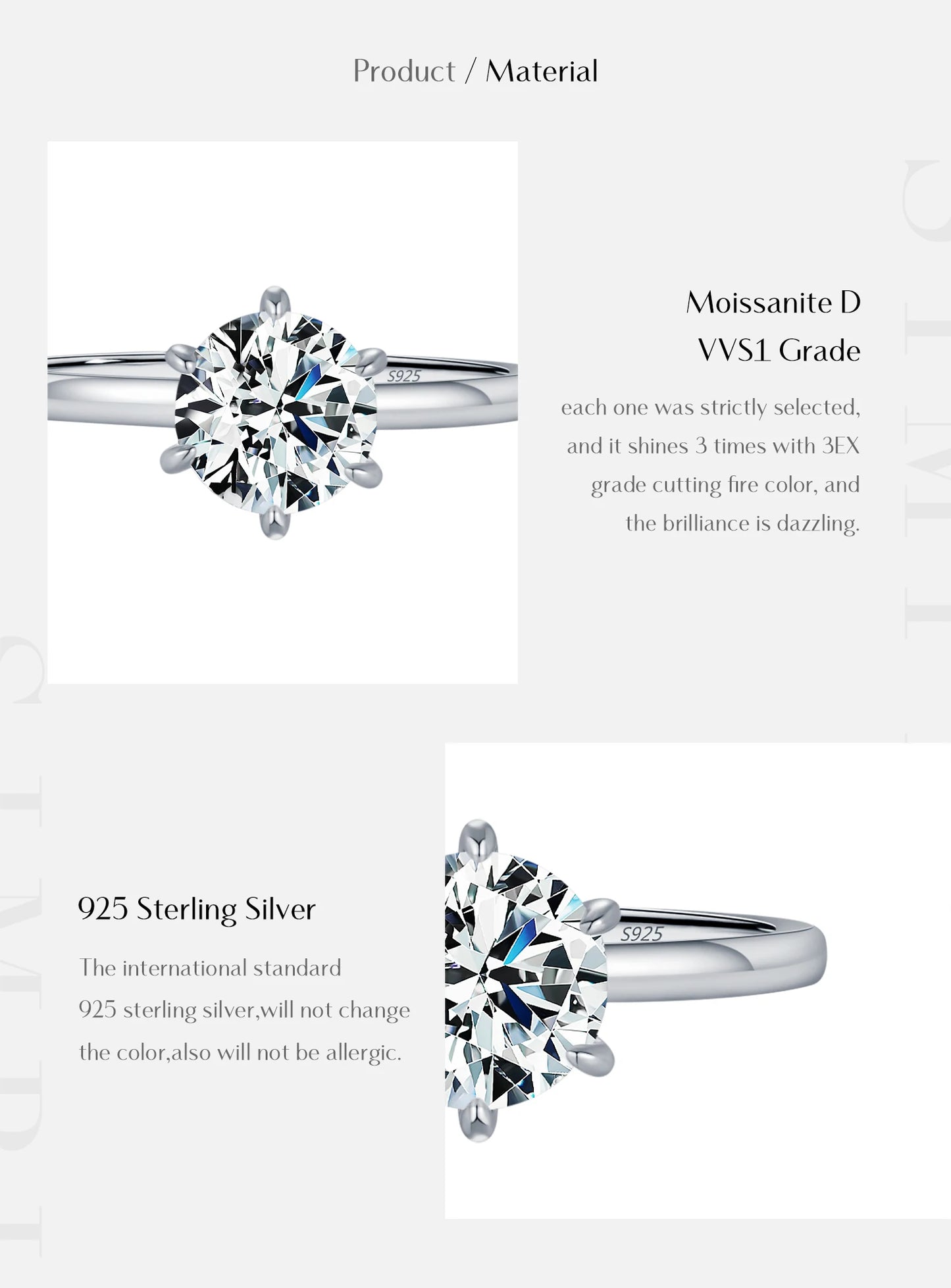 MODIAN 1CT Moissanite Lab Diamond Ring For Women 925 Sterling Silver Wedding Engagement Platinum Plated Fine Jewelry