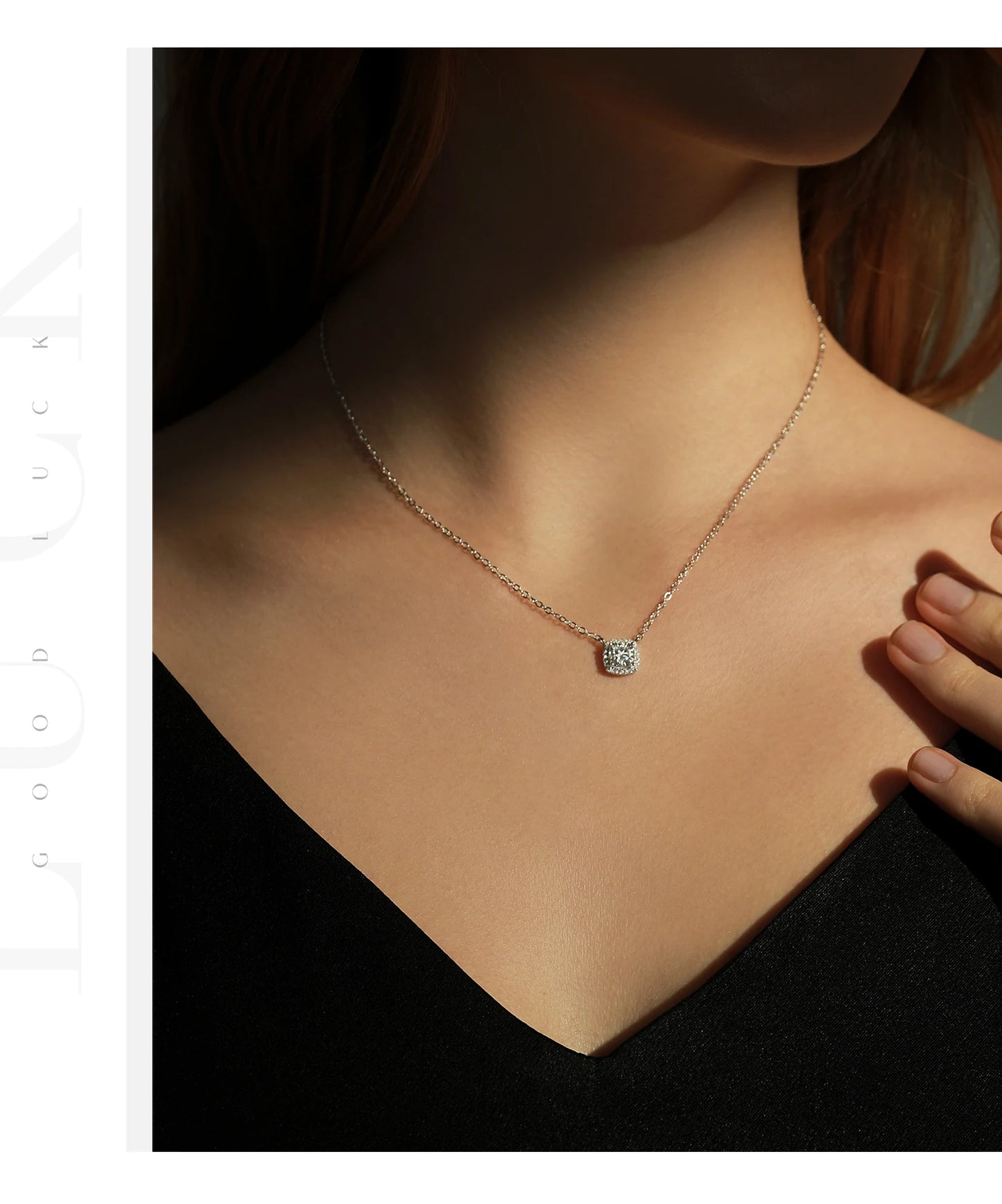 MODIAN Square & Round Halo Moissanite 925 Sterling Silver Pendant Necklace D Color VVS1 Lab Diamond Necklace For Women Jewelry