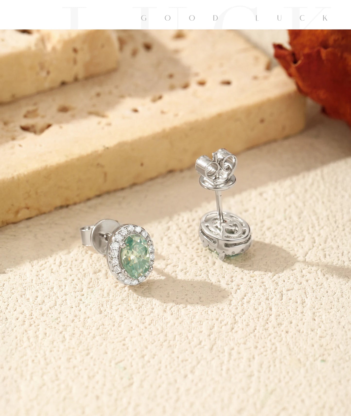 MODIAN 1CT D Color Green Moissanite Halo Earrings 925 Sterling Silver Elegant Oval Stud Earrings For Women Party Fine Jewelry