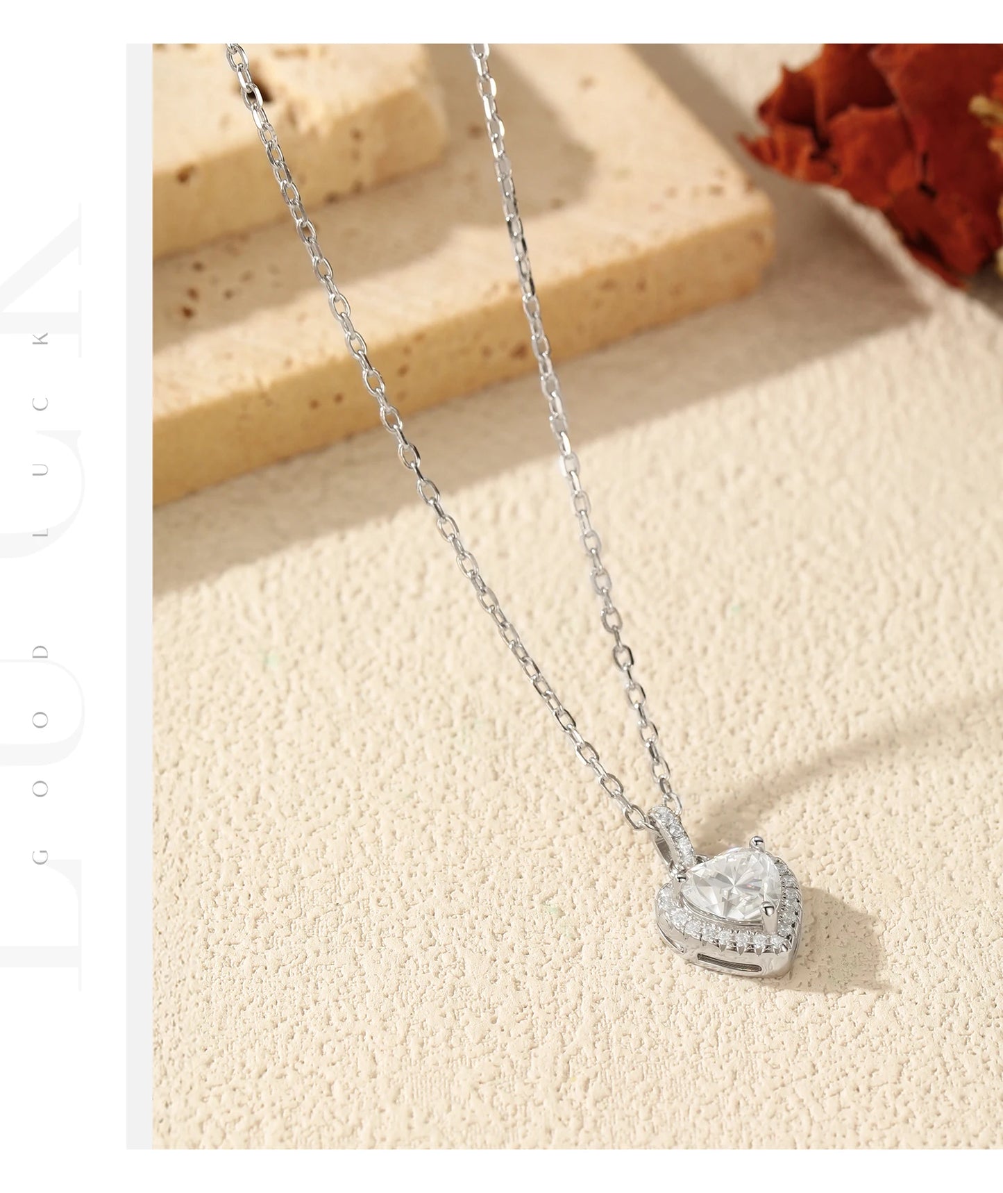 MODIAN 1CT Dazzling Moissanite Halo Necklace 925 Sterling Silver Heart Wedding Gfits Pendant Necklace For Women Fine Jewelry