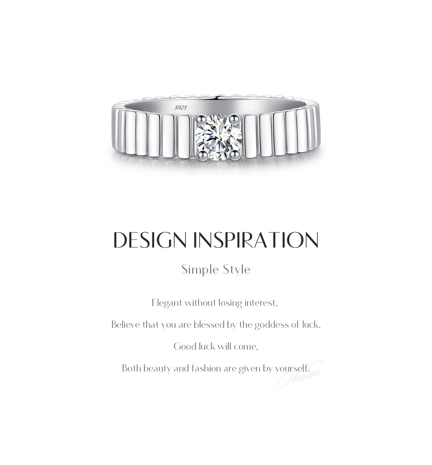 MODIAN D Color Moissanite Ring 925 Sterling Silver Trendy  Wide Eternal Stackable Finger Rings For Women Unisex Fine Jewelry