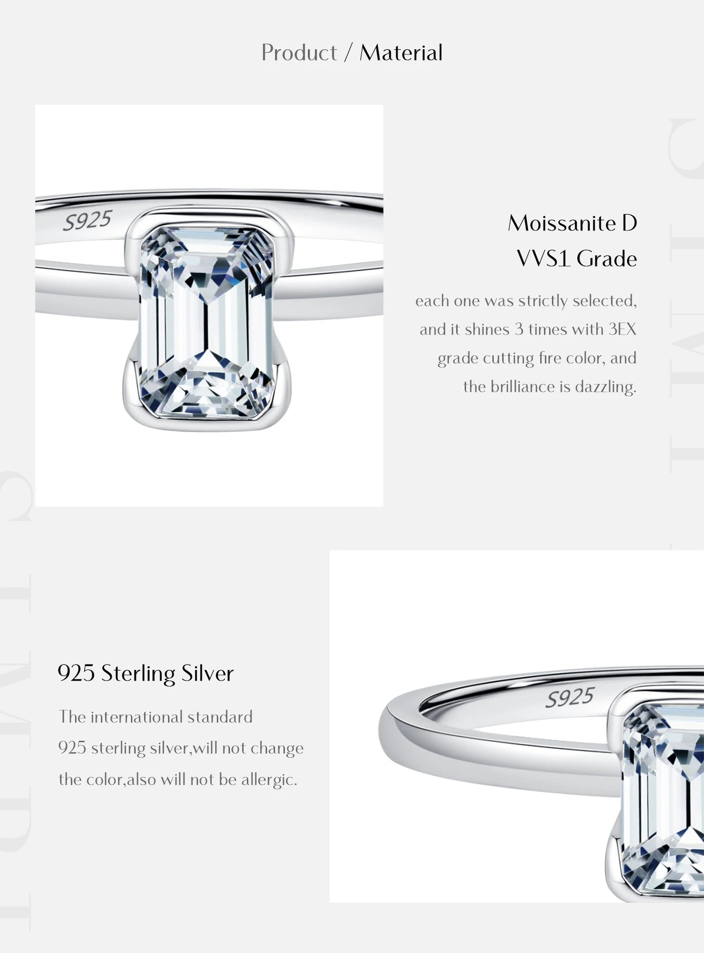 MODIAN 0.8Ct VVS1 Rectangle Emerald Cut Moissanite Ring 925 Sterling Silver Classic Rings For Women Wedding Fine Jewelry Gift