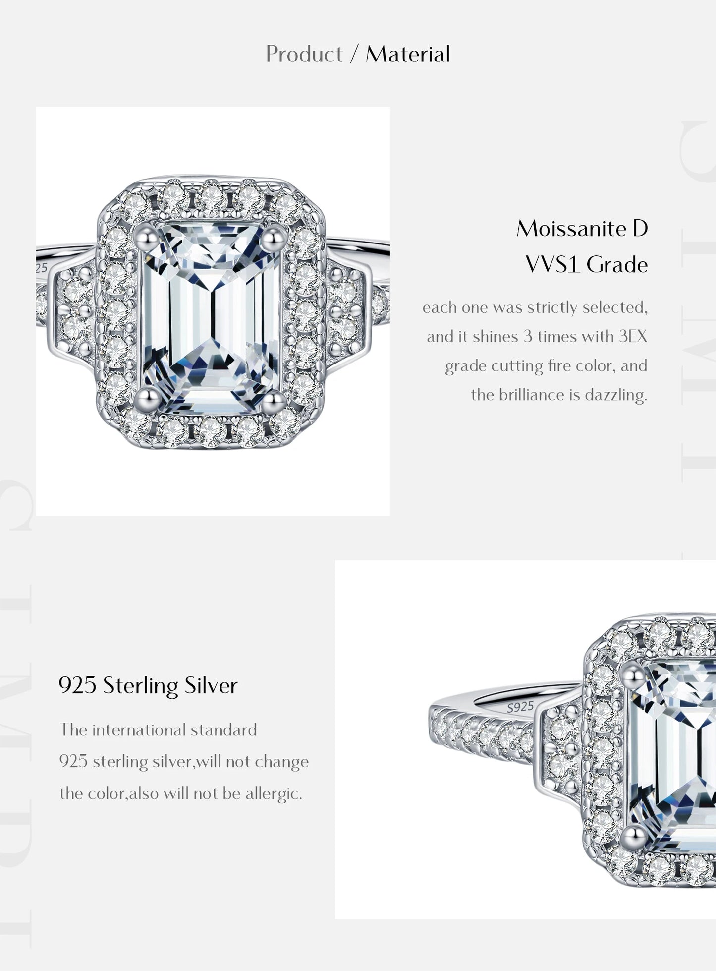 MODIAN 1CT Emerald Cut Moissanite Halo Rings 925 Sterling Silver Luxury Finger Rings For Women Wedding Statement Fine Jewelry