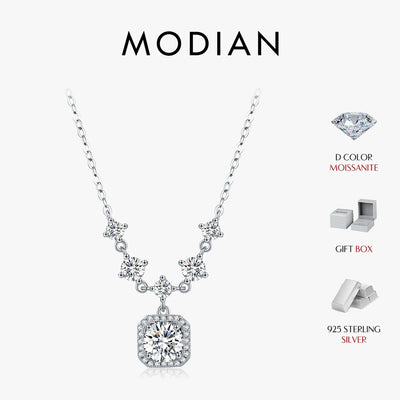 MODIAN 1CT D Color Moissanite Necklace 925 Sterling Silver Luxury Halo Charm Pendant Necklace For Women Bridal Wedding Jewelry