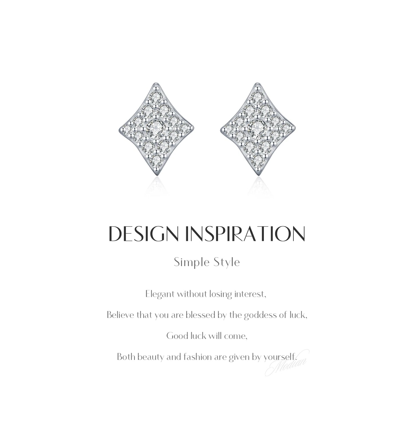 MODIAN Sparkling Rhombus Moissanite Ear Studs 925 Sterling Silver Trendy Stackable Stud Earrings For Women Daily OL Fine Jewelry