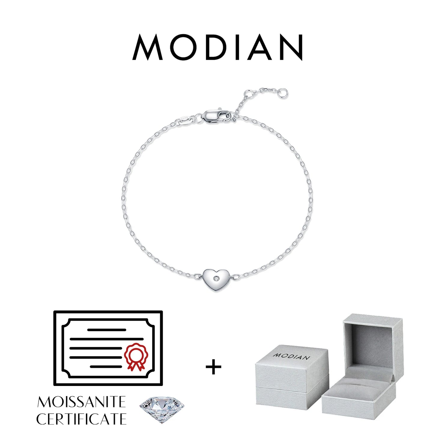 MODIAN D Color Moissanite Bracelet 925 Sterling Silver Simple Heart Daily Link Chain Bracelet For Women Fine Jewelry With Box