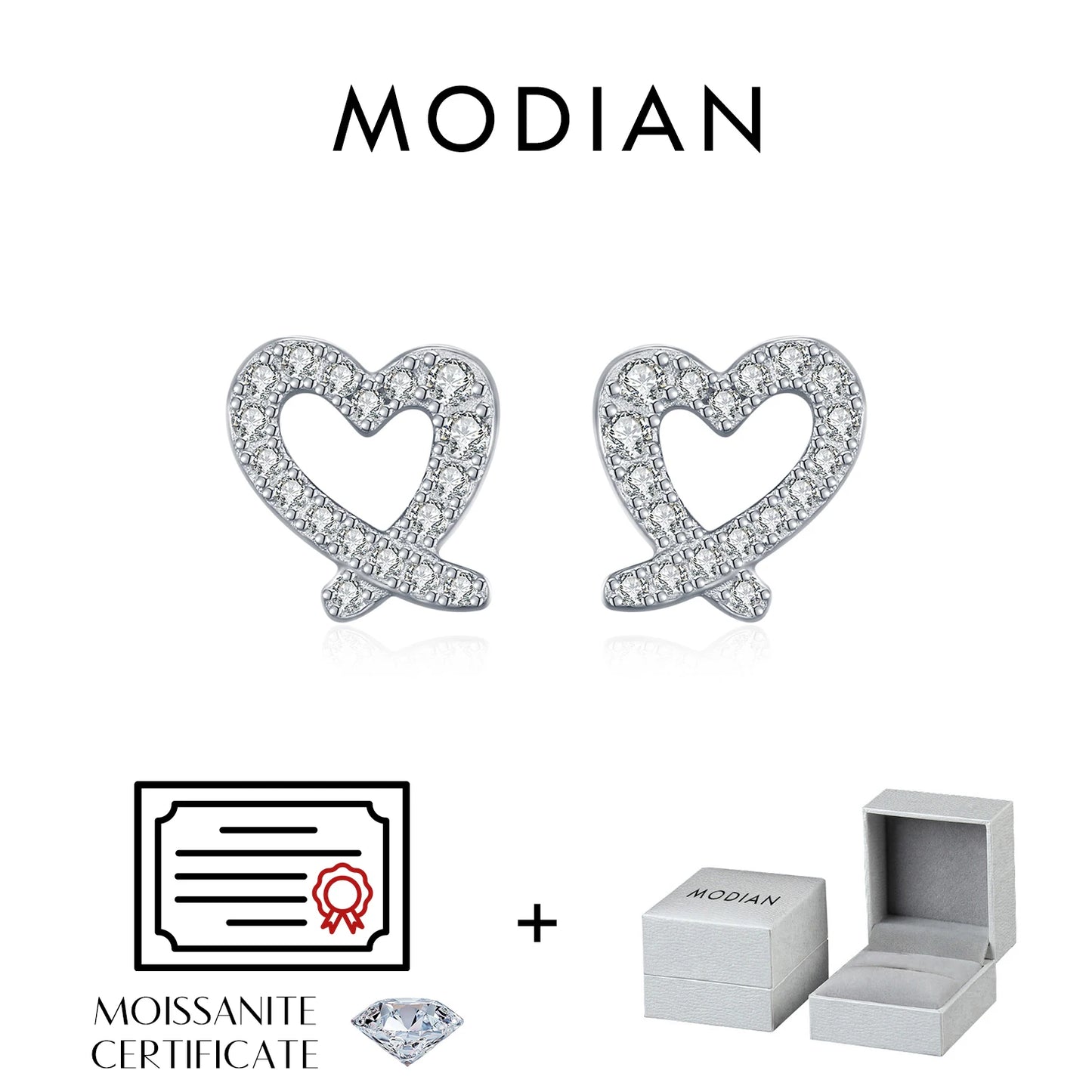 MODIAN D Color Sparkling Moissanite Earrings 925 Sterling Silver Asymmetrical Heart Stud Earrings For Women Fine Jewelry