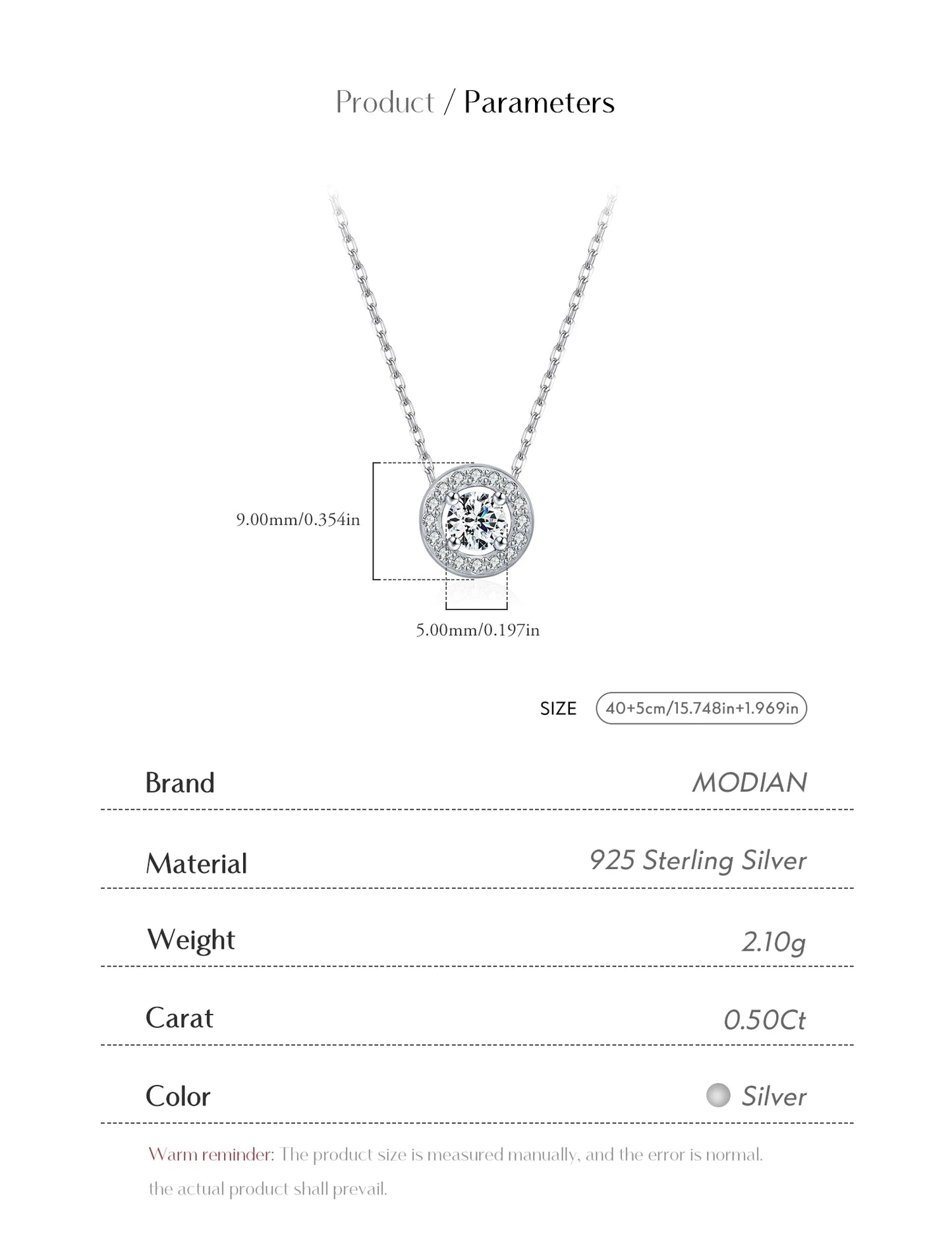 MODIAN Classic Moissanite Link Chain Necklace 925 Sterling Silver Wedding Anniversary Pendant Necklace For Women Fine Jewelry