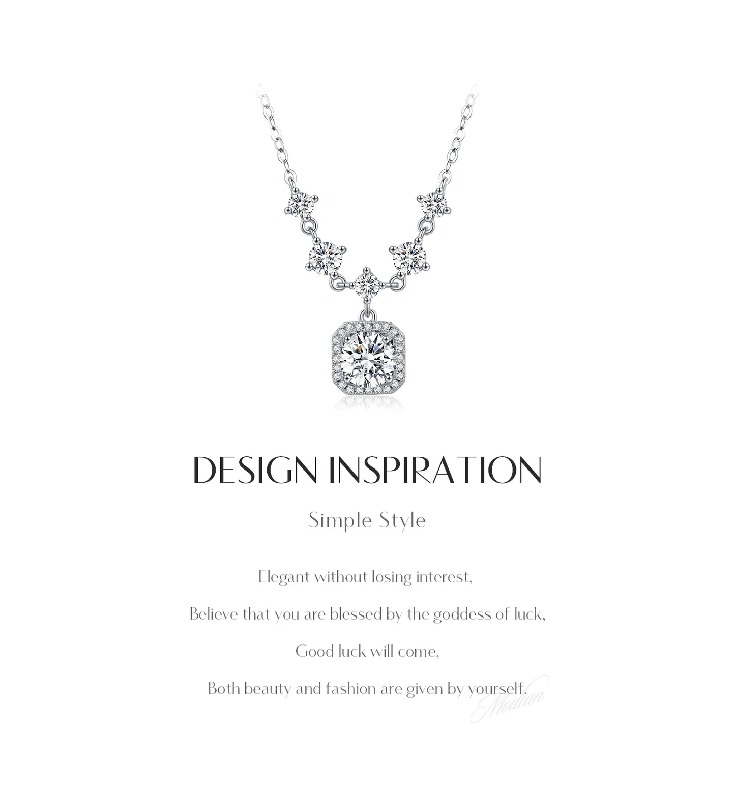MODIAN 1CT D Color Moissanite Necklace 925 Sterling Silver Luxury Halo Charm Pendant Necklace For Women Bridal Wedding Jewelry