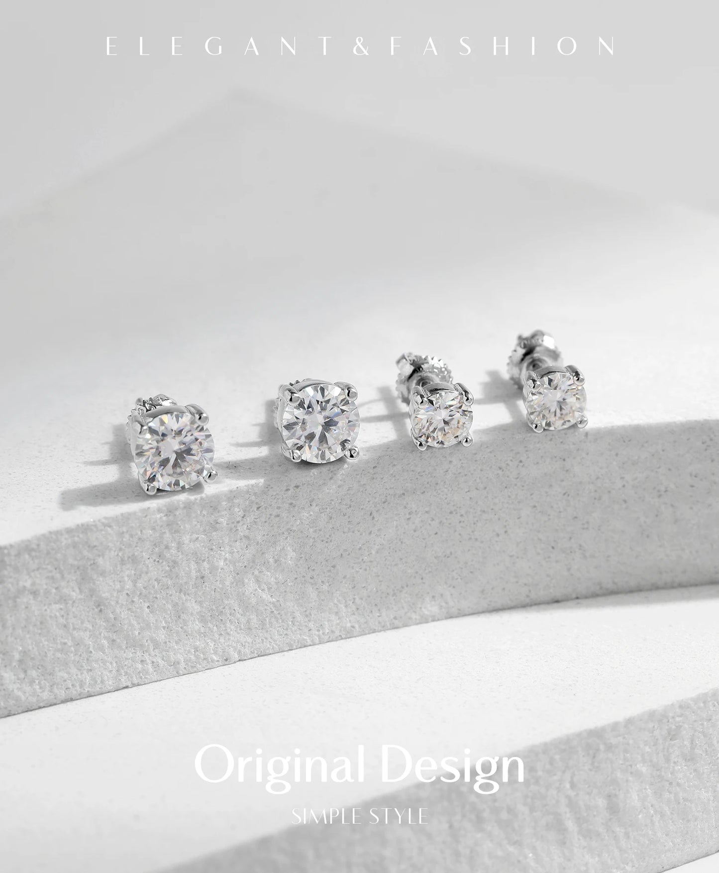 MODIAN 1.00Ct 2.00Ct Moissanite D Color Lab Diamond Stud Earrings For Women 925 Sterling Silver Basic Design Wedding Jewelry