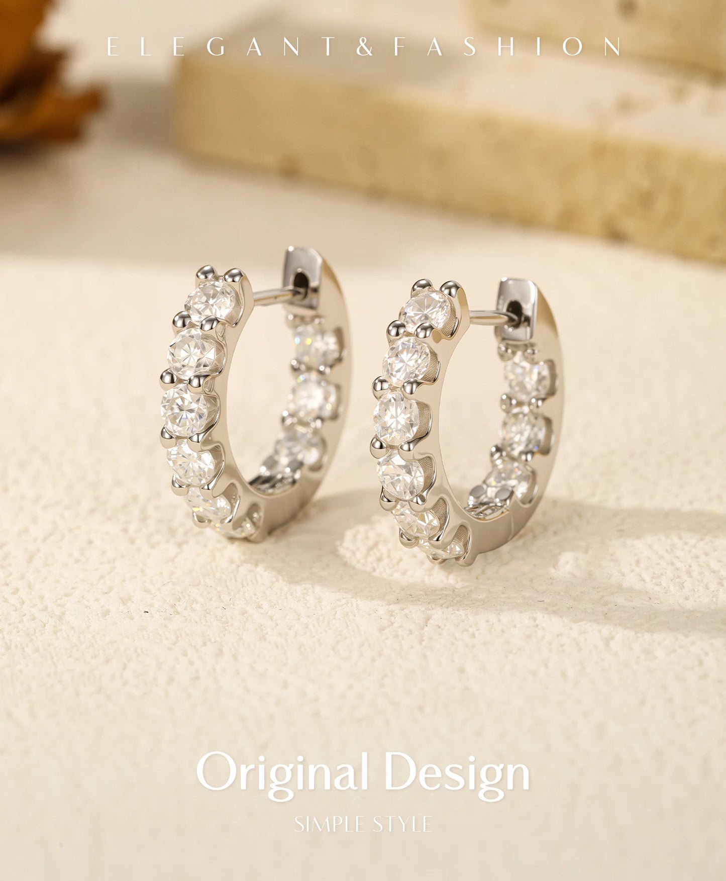 MODIAN D Color Round Moissanite Ear Buckle 925 Sterling Silver Classic Simple Hoop Earrings For Women Party Fine Jewelry Gifts