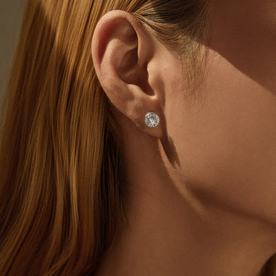 MODIAN Moissanite Sets 925 Sterling Silver Classic Round Halo Earrings Simple Link Chain Necklace For Women Bridal Jewelry Set