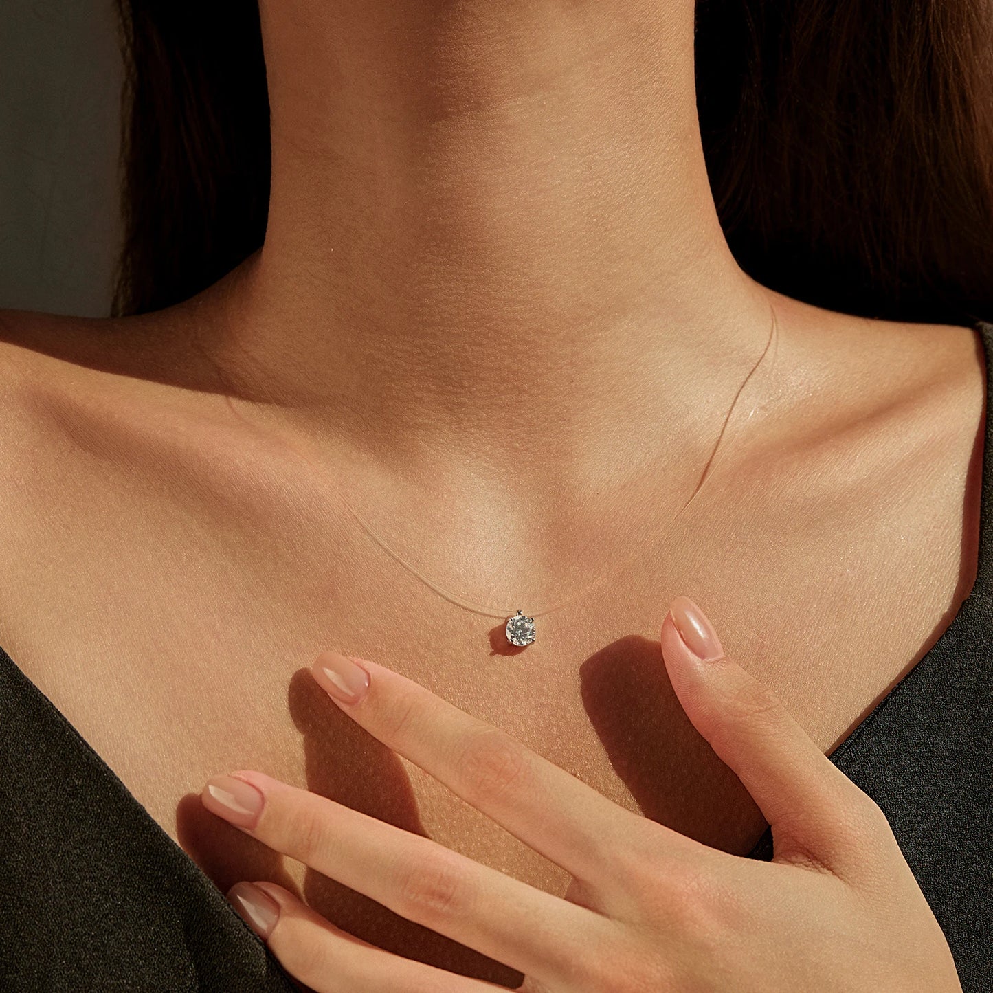 MODIAN 1CT Round Clarity Moissanite Necklace 925 Sterling Silver Transparent Line Choker Pendant Necklace For Women Fine Jewelry