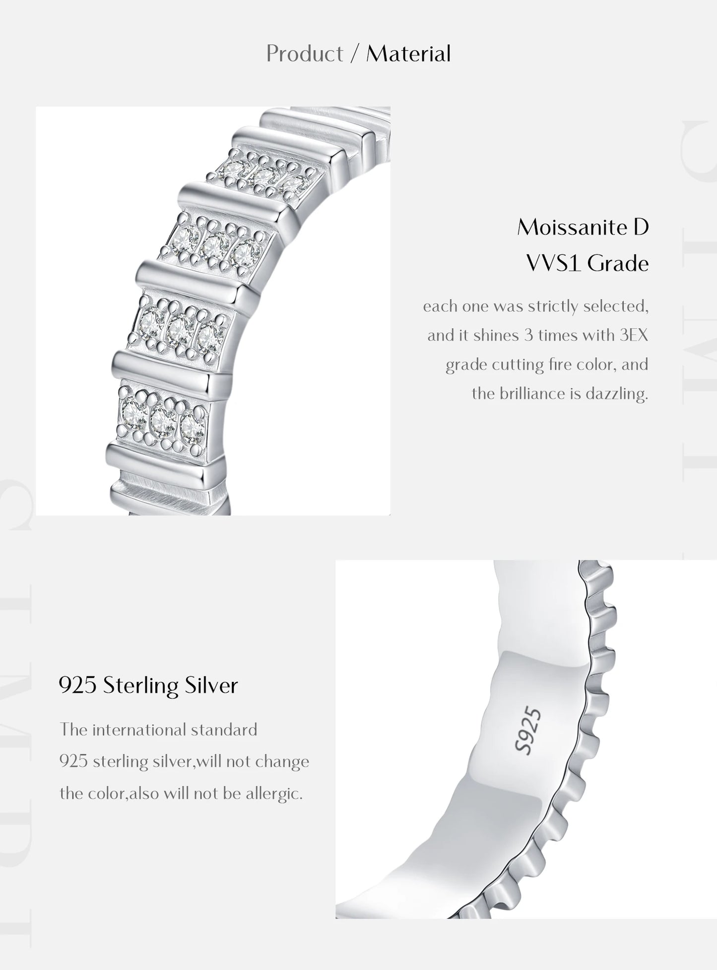 MODIAN Exquisite D Color Moissanite Ring 925 Sterling Silver Fashion Stackable Eternity Band Rings For Women Fine Jewelry