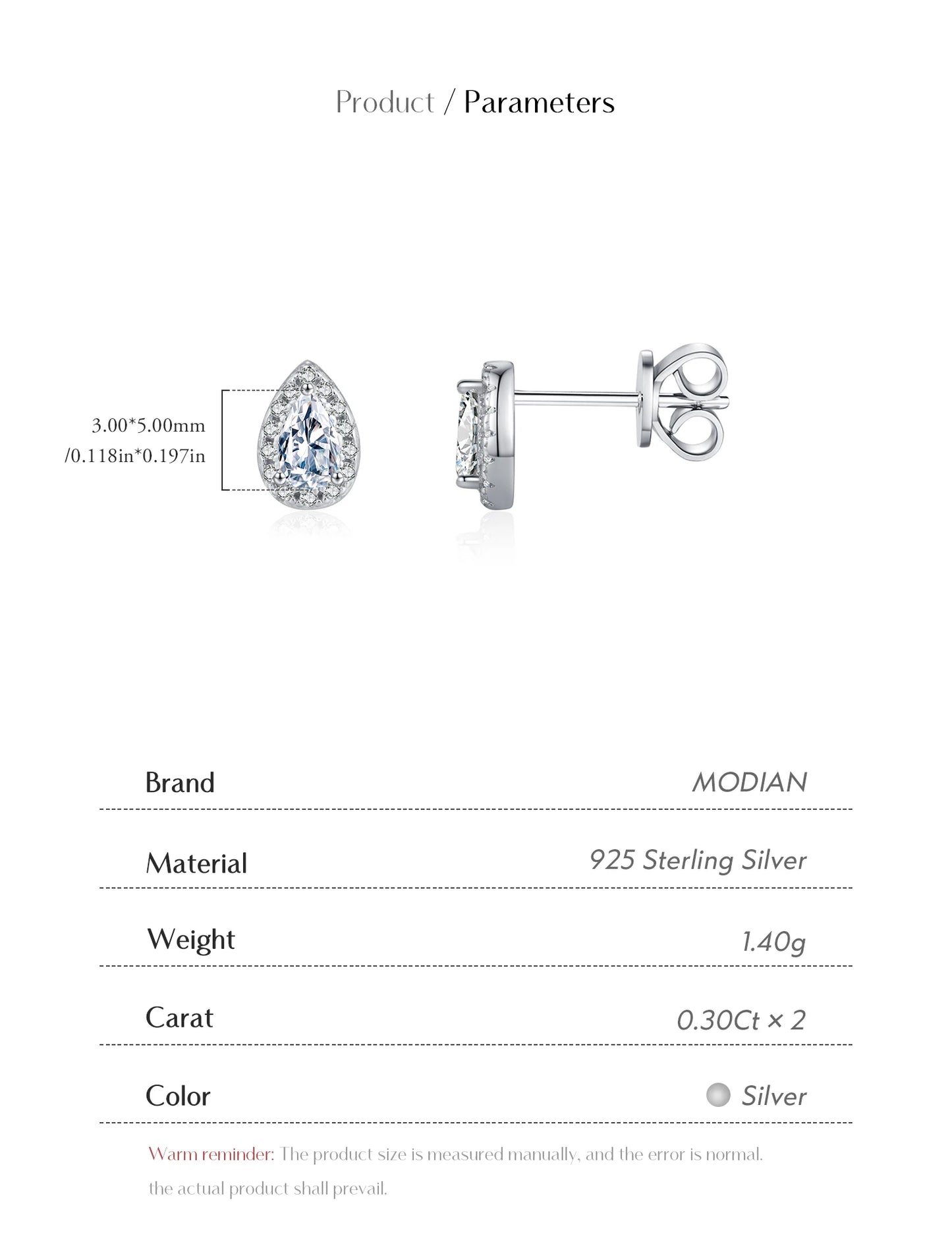 MODIAN D Color Pear Cut Moissanite Stud Earrings 925 Sterling Silver Water Drop Lab Created Diamond Wedding Jewelry For Women