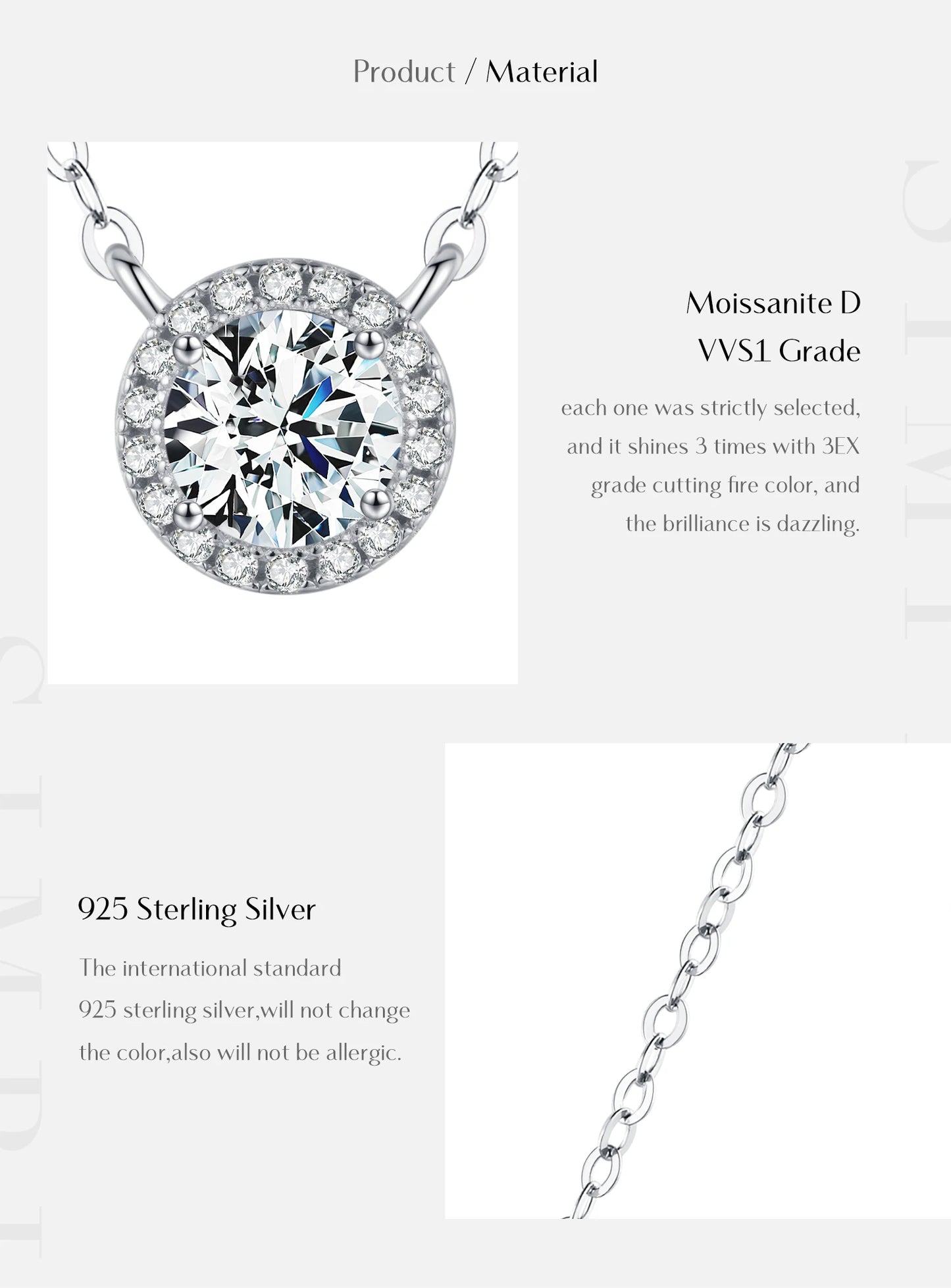 MODIAN 0.8 Carat D Color Classic Halo Moissanite Pendant Necklace 925 Sterling Silver Lab Diamond Wedding Jewelry For Women