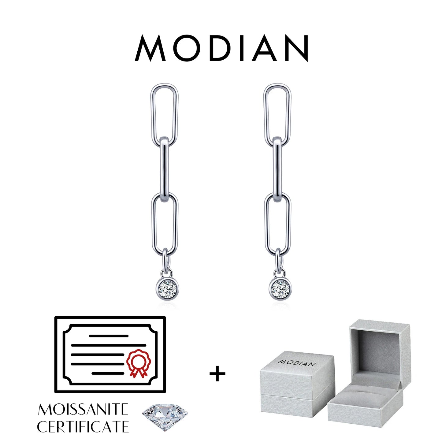 MODIAN VVS1 Clarity D Color Moissanite Earrings 925 Sterling Silver Fashion Link Chain Stud Earrings For Women Fine Jewelry