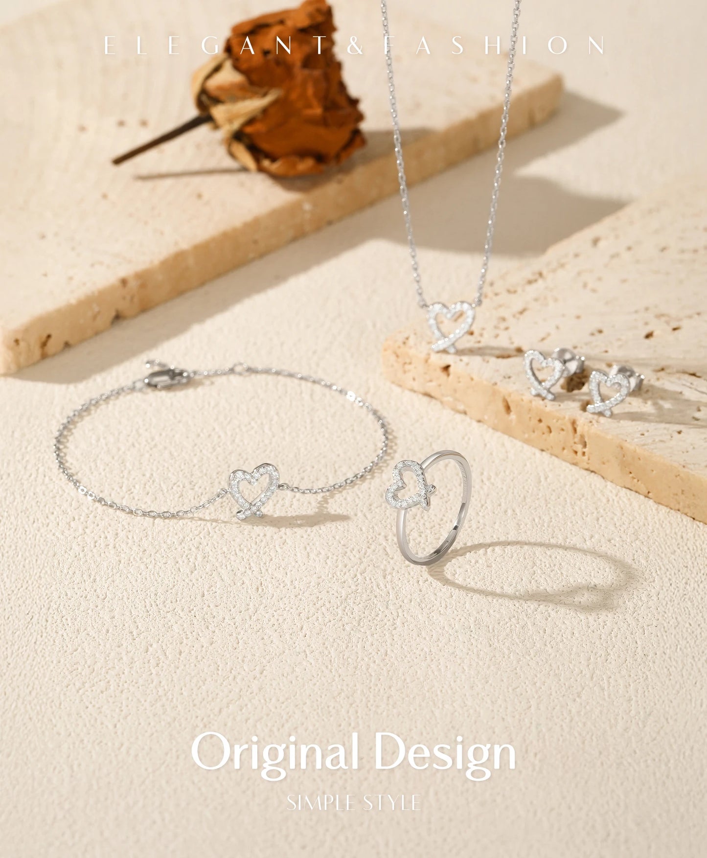 MODIAN Sparkle Moissanite Sets 925 Sterling Silver Sweet Irregular Heart Earrings Ring Bracelet Necklace For Women Jewelry Sets