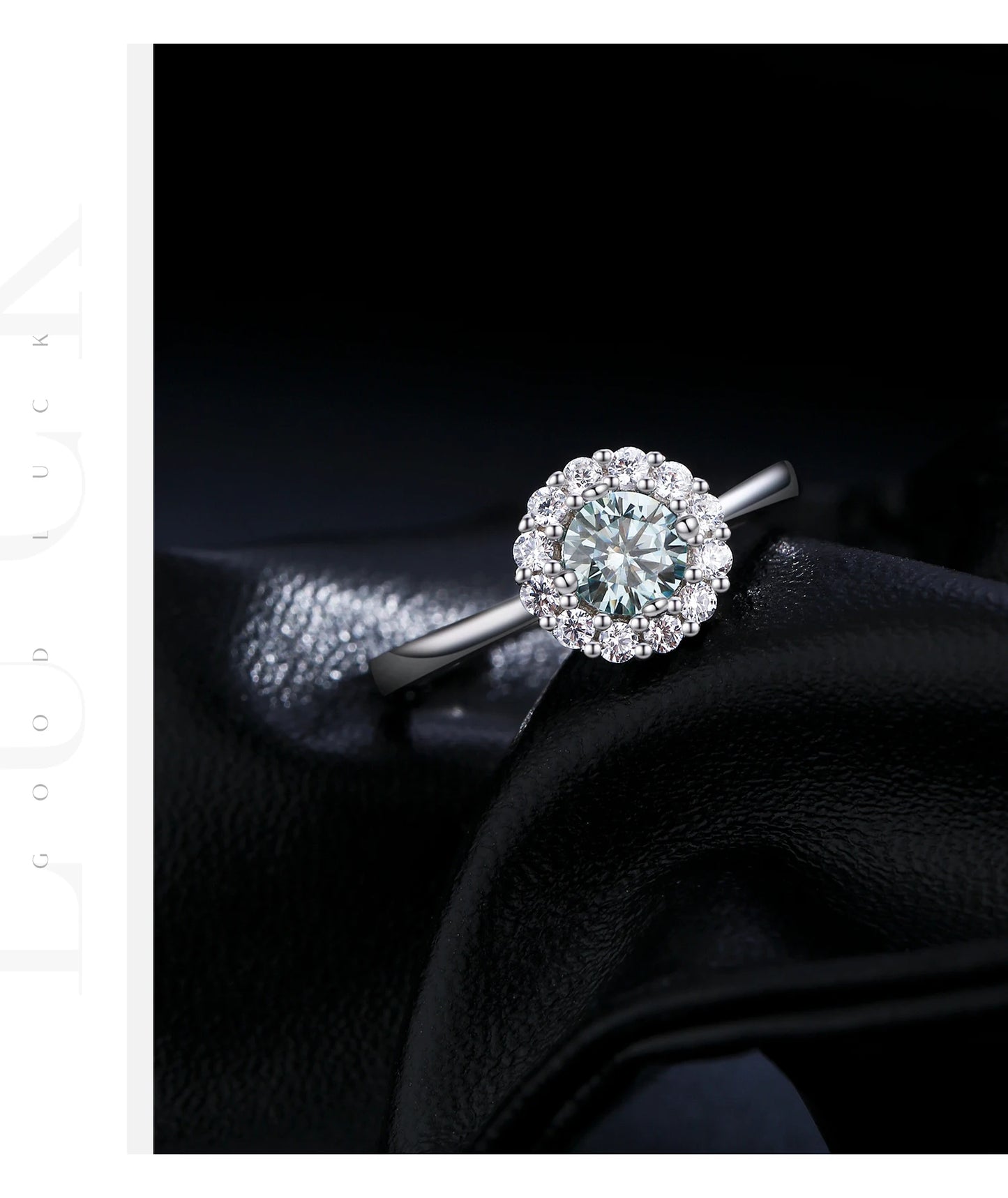 MODIAN D Color Green Teal Moissanite Halo Ring 925 Sterling Silver Trendy Elegant Finger Rings For Women Wedding Fine Jewelry