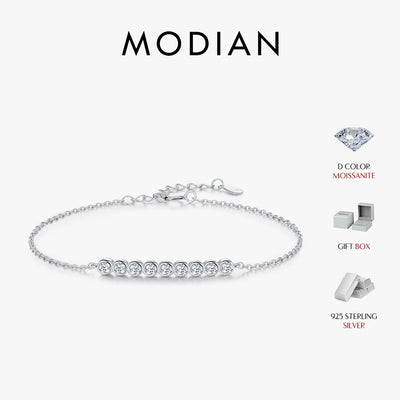 MODIAN D Color Moissanite 925 Sterling Silver Simple Bracelet Round Lab Diamond Chain Link Jewelry For Women Luxury Wedding Gift