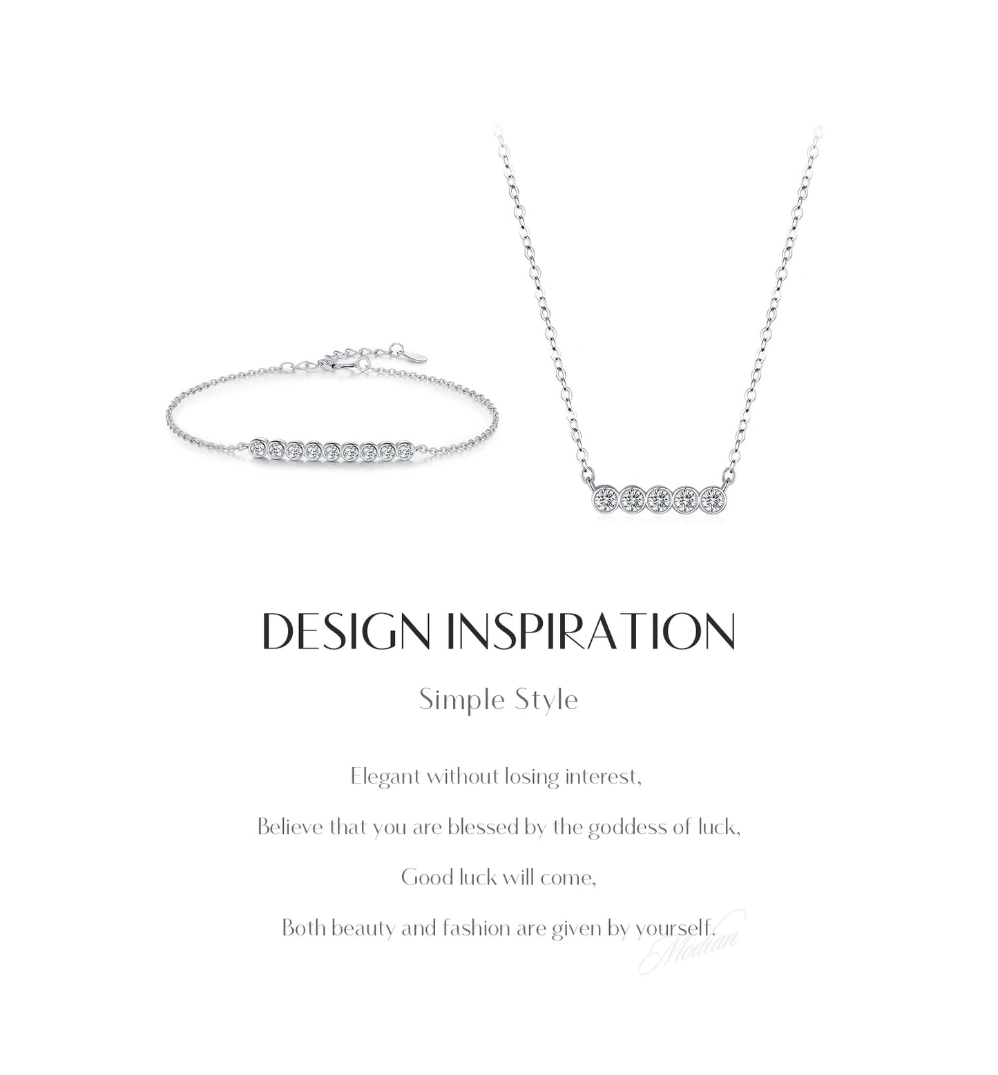 MODIAN D Color Moissanite Link Chain Pendant Necklace 925 Sterling Silver Trendy A Row Round Bracelet For Women Fine Jewelry Set