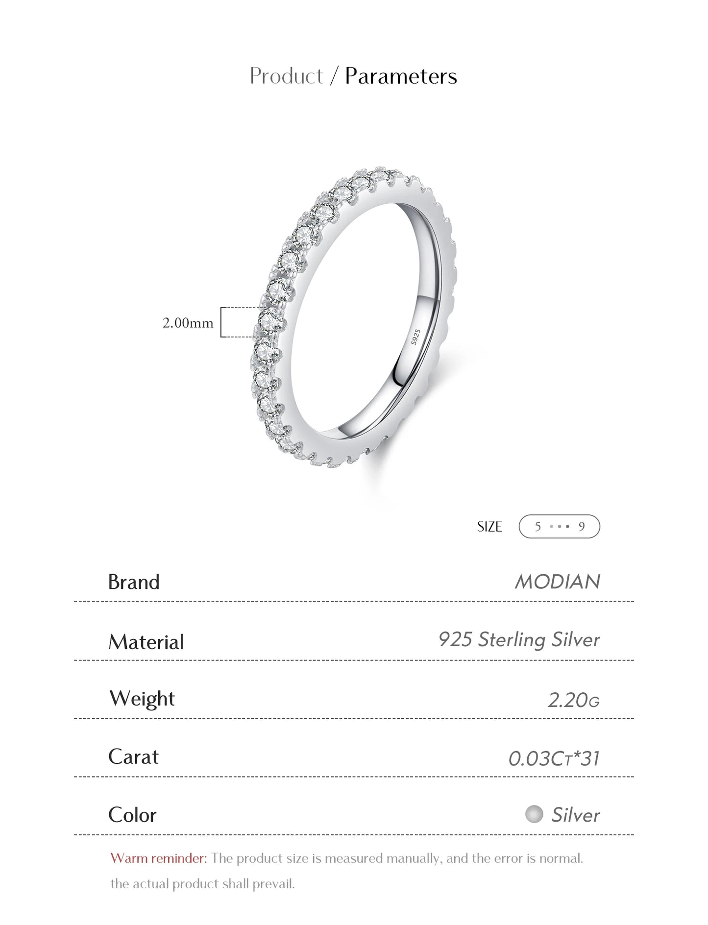 MODIAN Luxury D Color Moissanite Band Stackable Ring For Women Real 925 Sterling Silver Wedding Jewelry With Exquisite Box Gift