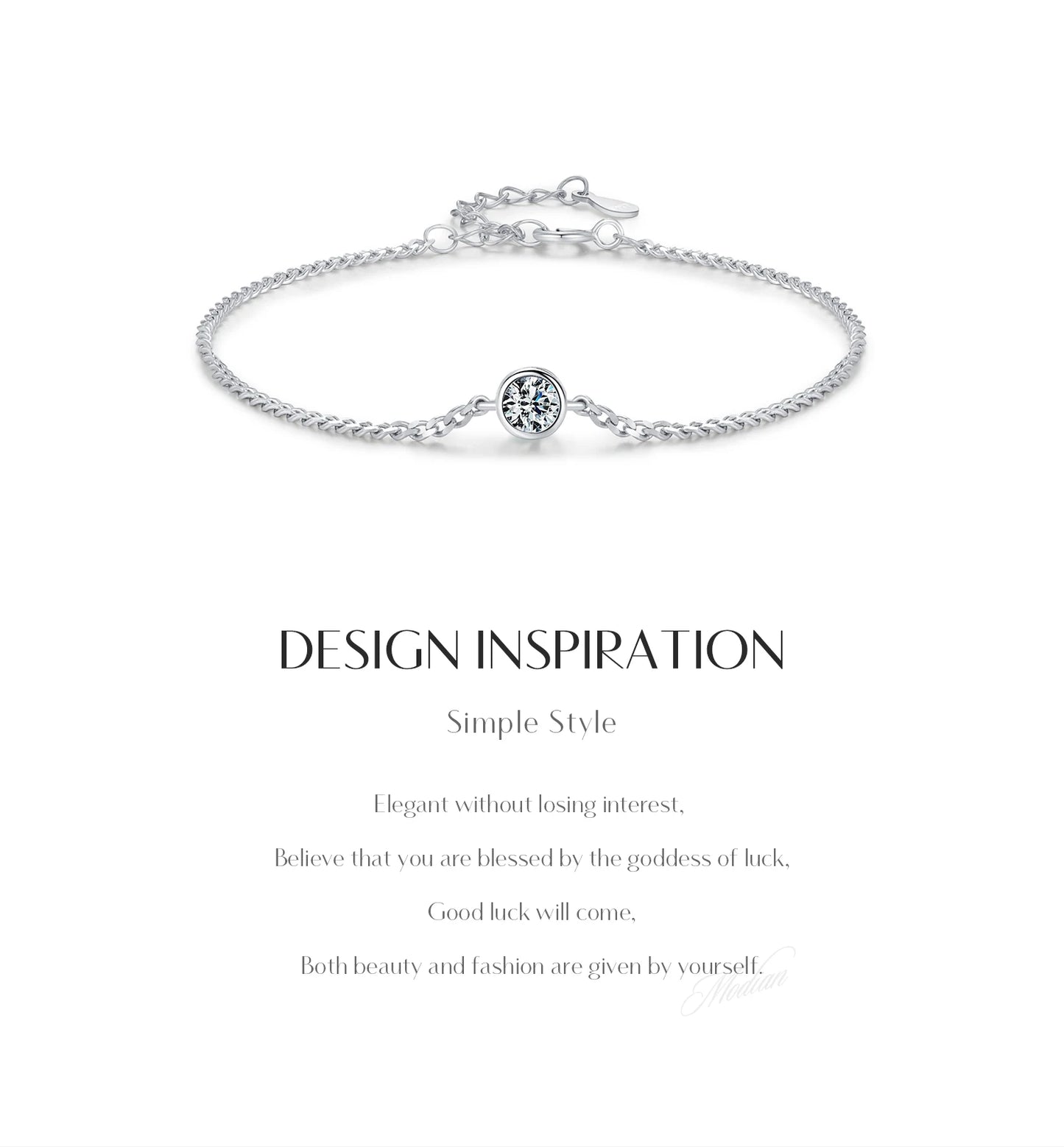 MODIAN 0.25CT Moissanite Bezel Setting Bracelet For Women Diamond 925 Sterling Silver Elegant Chain Bracelet Wedding Jewelry