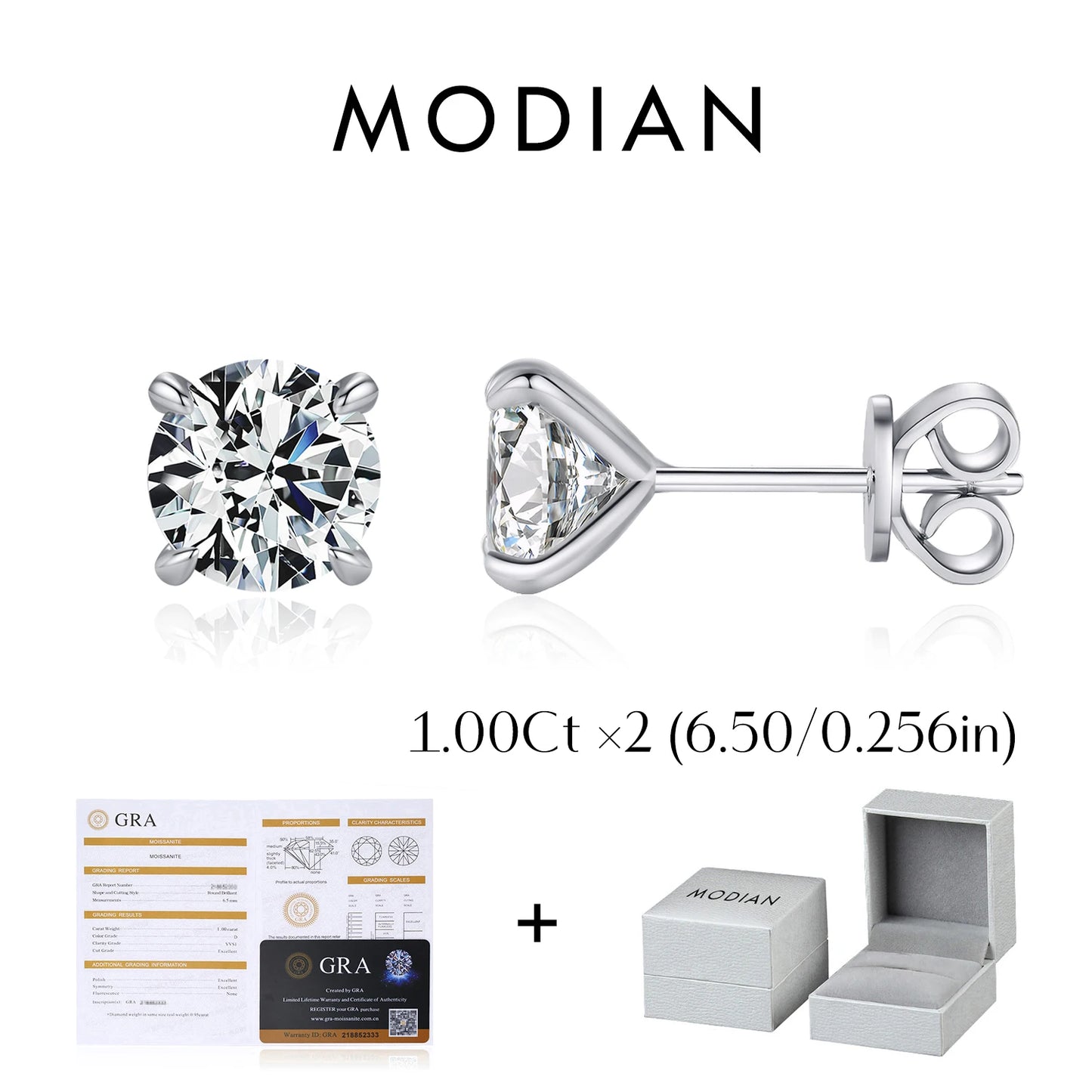 MODIAN 5 Sizes D Color Moissanite Earrings 925 Sterling Silver Sparkling Luxury Stud Earrings For Women Wedding Fine Jewelry