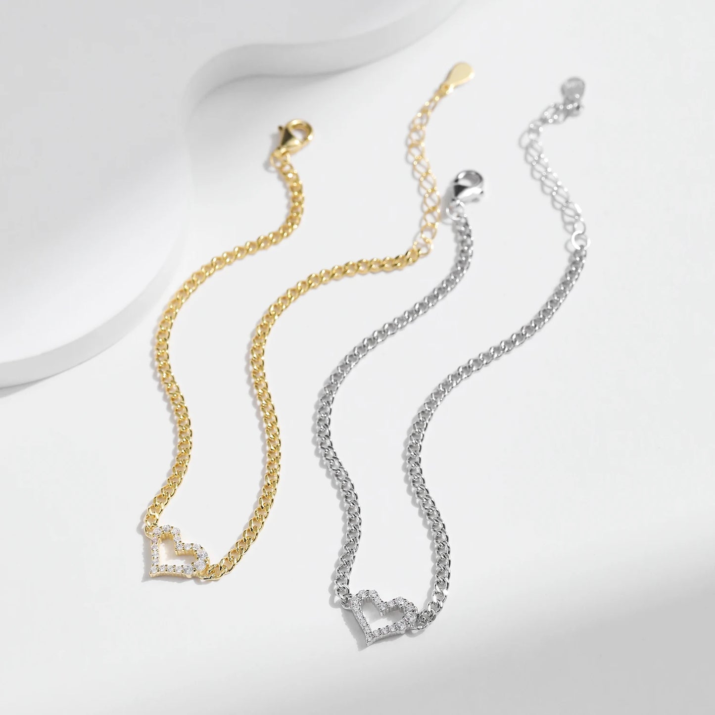 MODIAN D Color Pave Setting Moissanite Bracelets 925 Sterling Silver Romantic Heart Gourmette Bracelet For Women Jewelry Gifts