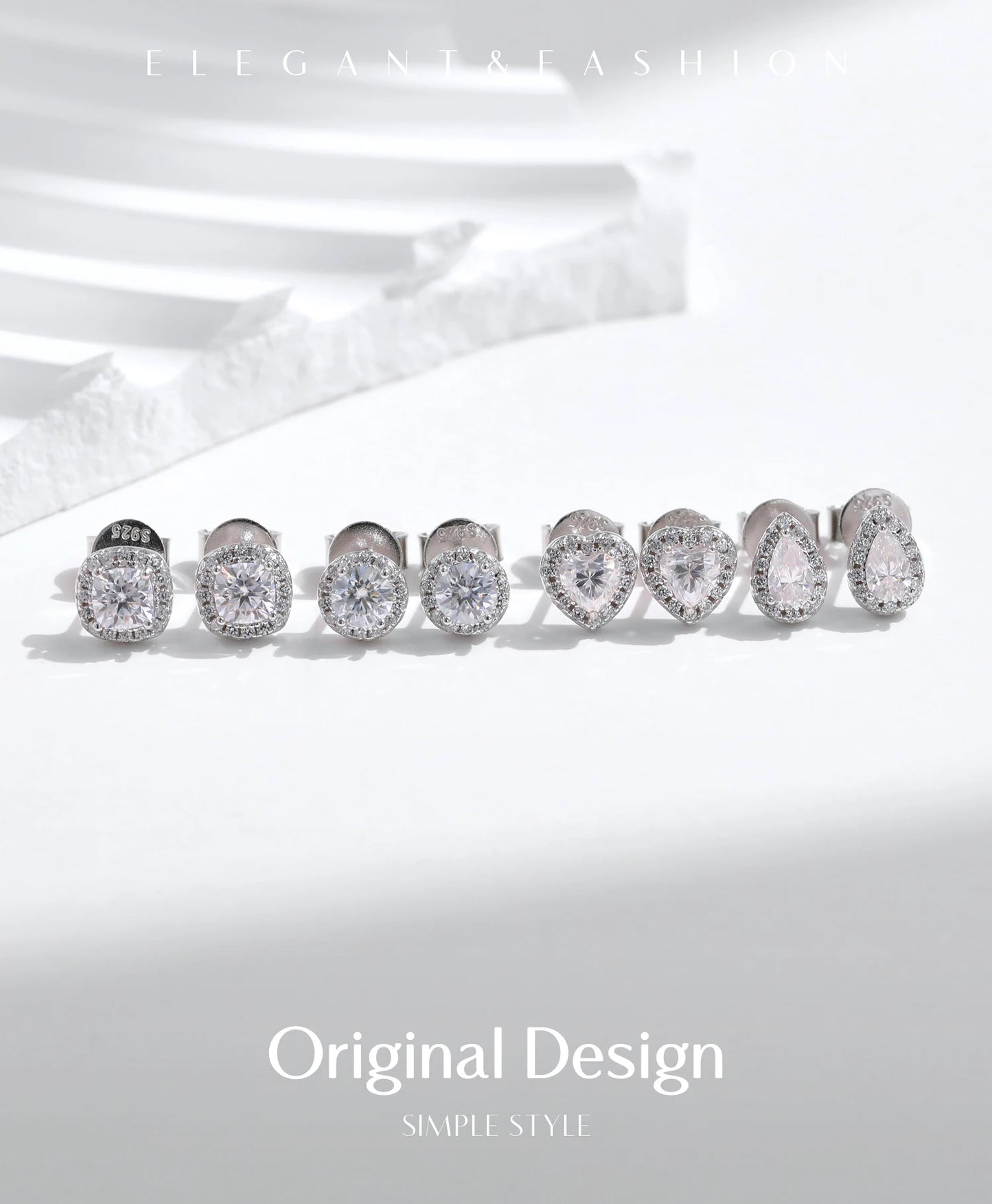 MODIAN D Color Heart Pear Square Moissanite Stud Earrings 925 Sterling Silver Lab Diamond Earrings For Women Wedding Jewelry