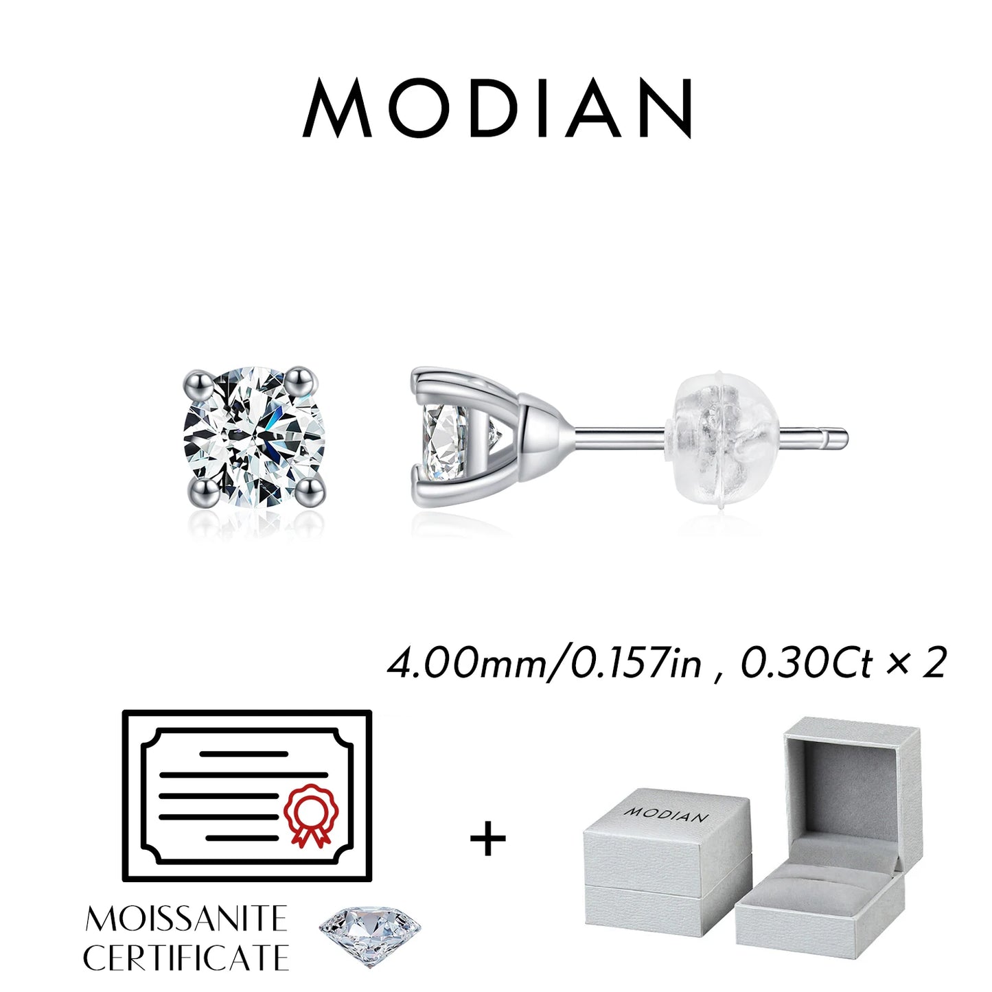 Modian Moissanite 1CT 2CT D Color VVS1 EX Luxury Stud Earrings 925 Sterling Silver Sparkling Earrings For Women Wedding Jewelry