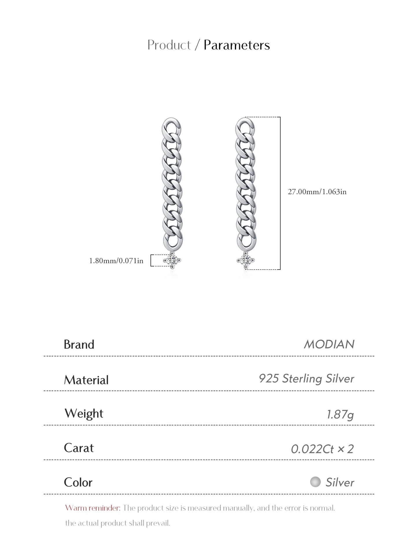 MODIAN D Color Moissanite Link Chain Stud Earrings 925 Sterling Silver Exquisite Trendy Earrings For Women Vacation Fine Jewelry