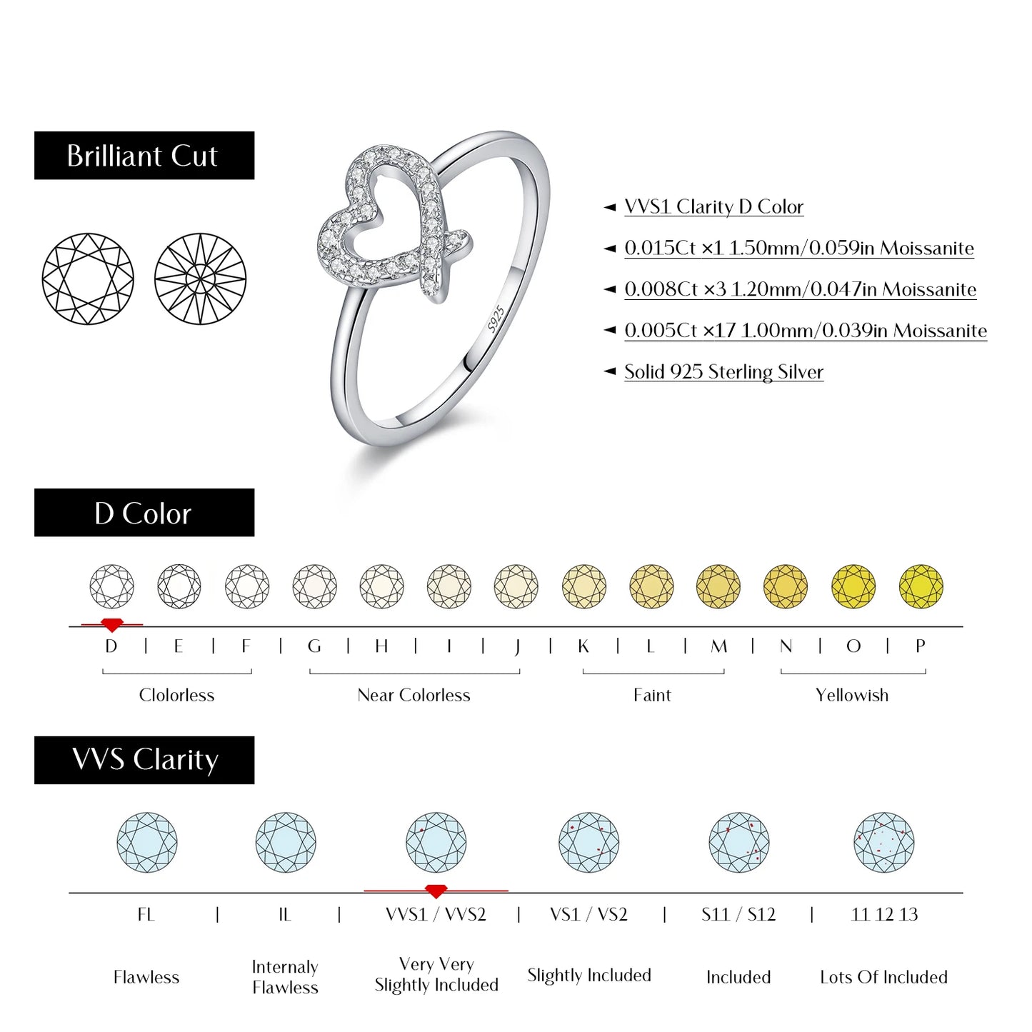 MODIAN Sparkling D Color Moissanite 925 Sterling Silver Rings Irregular Hollow Heart Finger Rings For Women Fine Jewelry