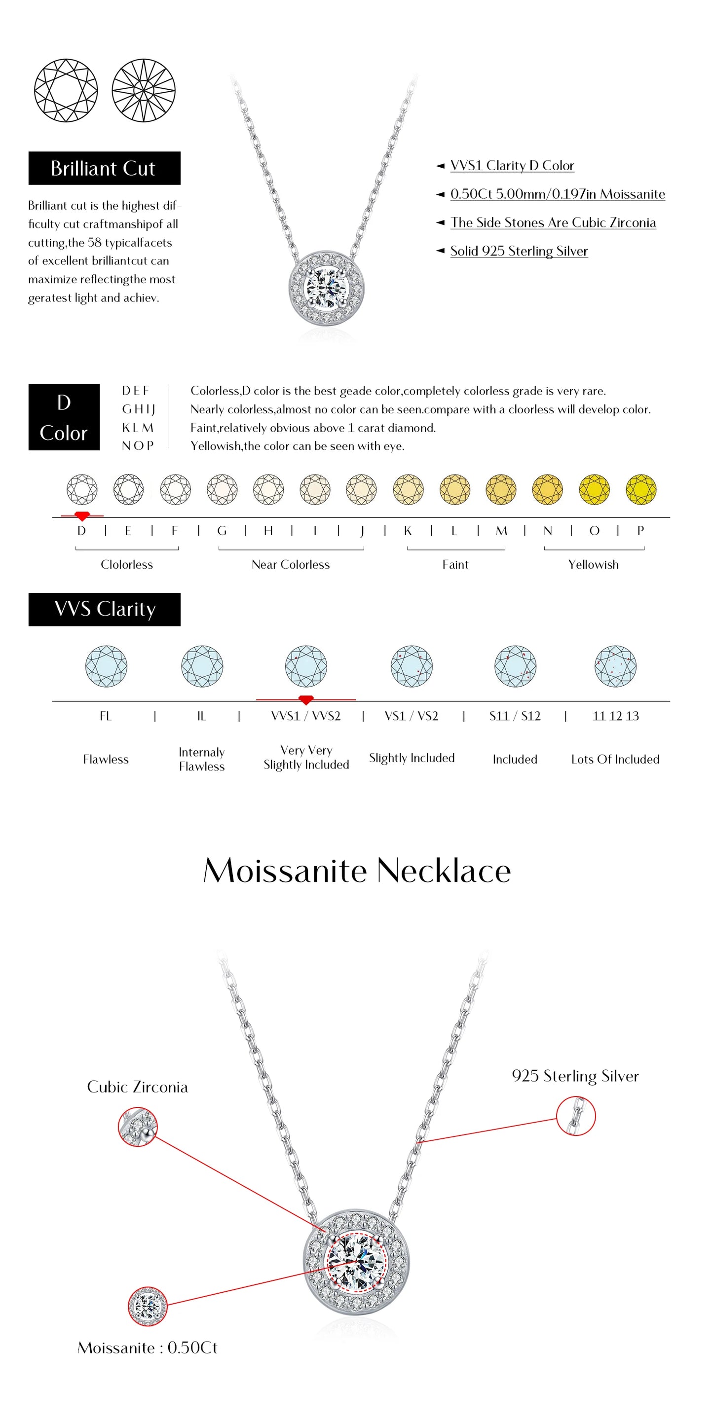 MODIAN Classic Moissanite Link Chain Necklace 925 Sterling Silver Wedding Anniversary Pendant Necklace For Women Fine Jewelry