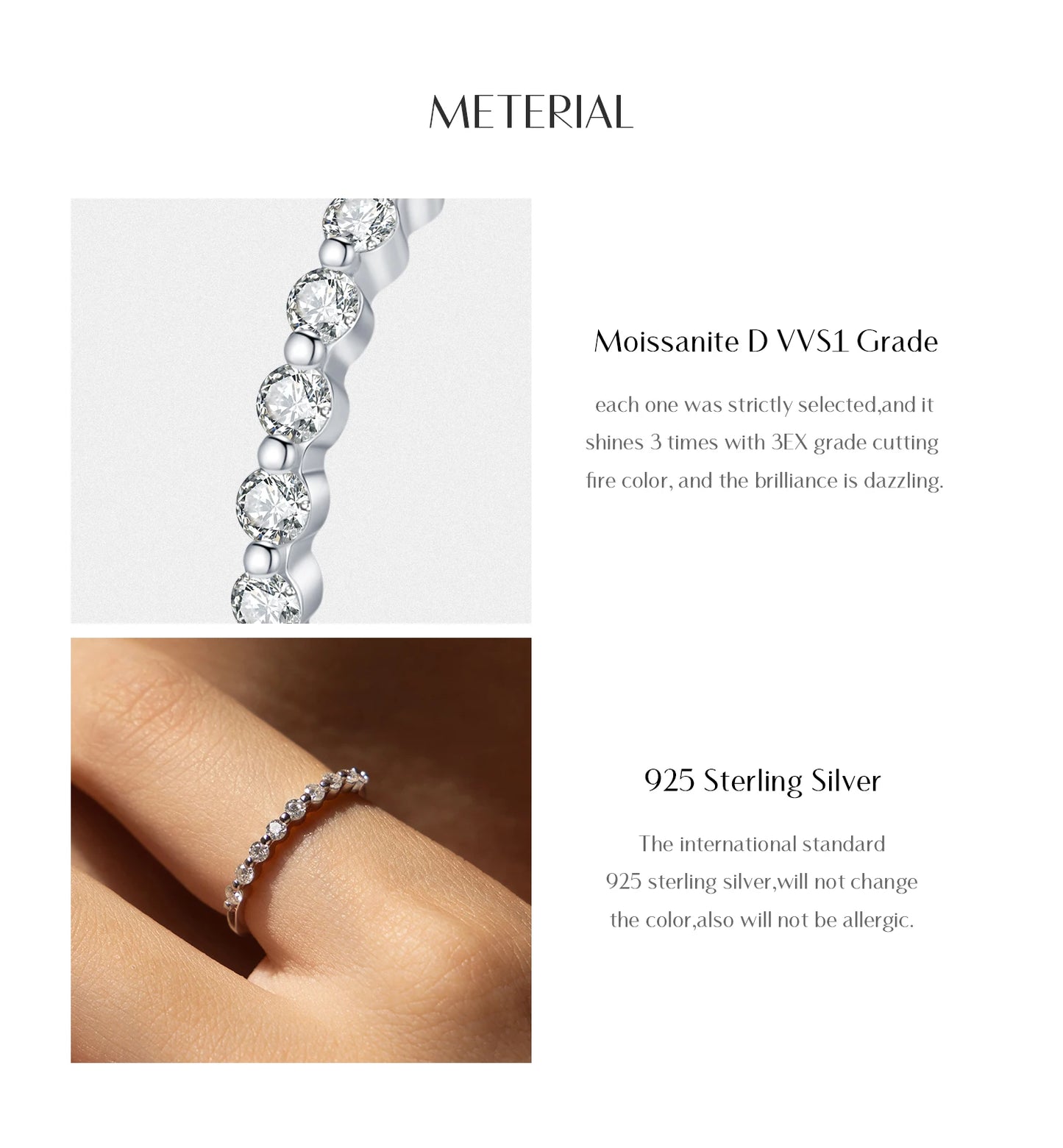 MODIAN D Color Moissanite Round Ring 925 Sterling Silver Sparkling Stacking Slim Band Rings For Women Wedding Fine Jewelry Gifts
