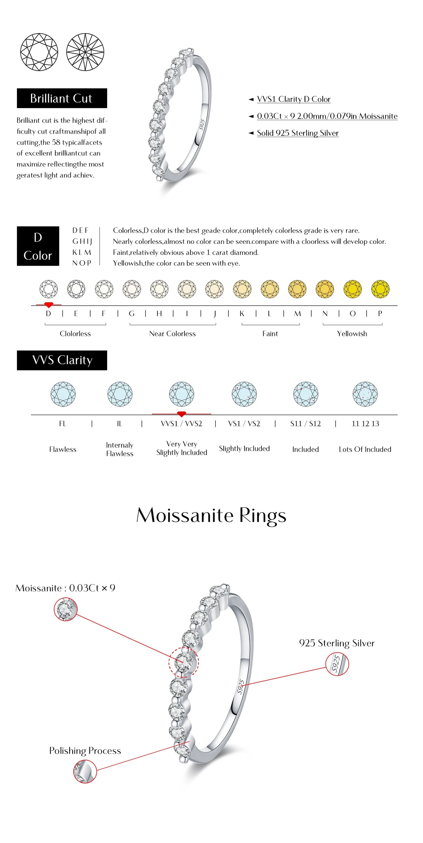 MODIAN D Color Moissanite Round Ring 925 Sterling Silver Sparkling Stacking Slim Band Rings For Women Wedding Fine Jewelry Gifts