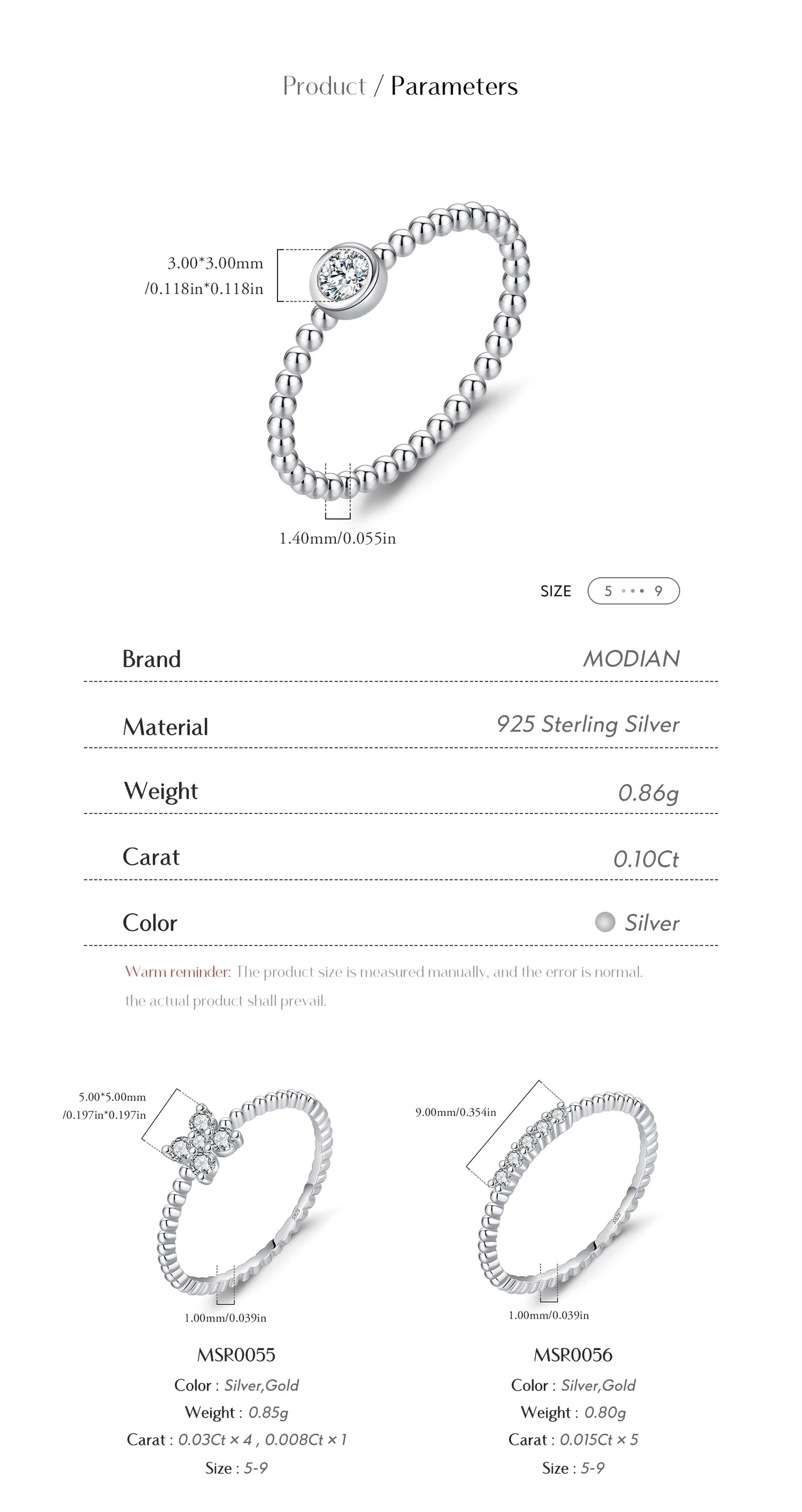 MODIAN D Color Stackable Moissanite Ring 925 Sterling Silver Beads Sparkling Trendy Rings For Women Party Vacation Jewelry