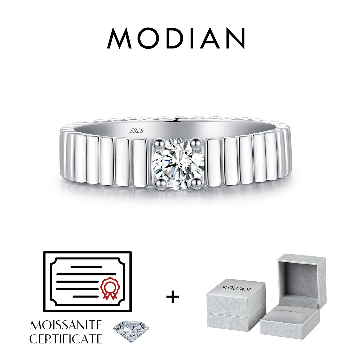 MODIAN D Color Moissanite Ring 925 Sterling Silver Trendy  Wide Eternal Stackable Finger Rings For Women Unisex Fine Jewelry