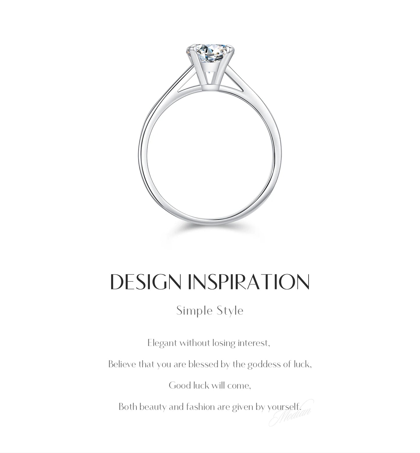 MODIAN 1CT D Color Round High Quality Moissanite Ring For Women 925 Sterling Silver Romantic Wedding Engagement Band Jewelry
